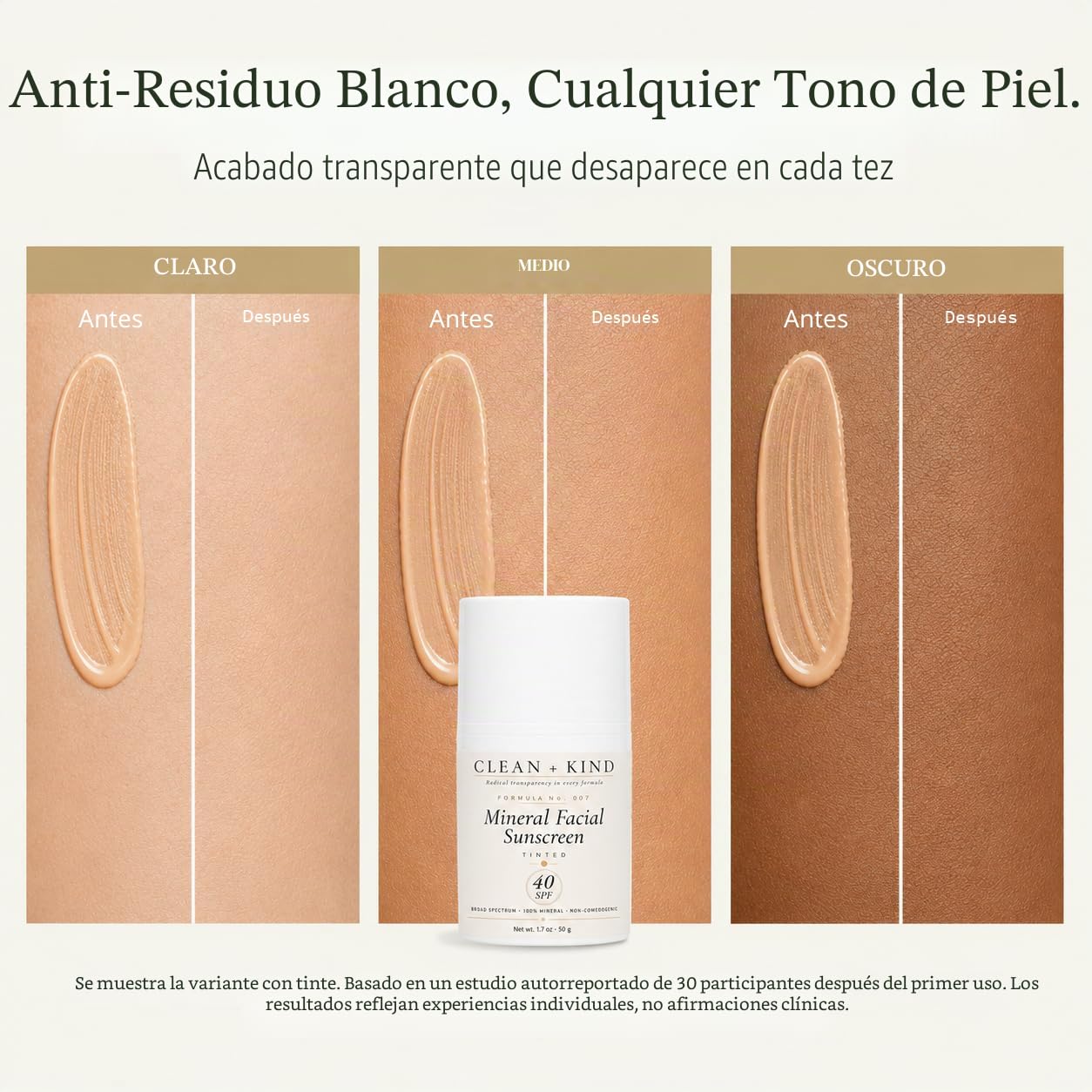 PROTECTOR SOLAR FACIAL TEÑIDO SPF 40 CON ÓXIDO DE HIERRO, HIDRATANTE MINERAL SEBO, NIACINAMIDA, ÁCIDO HIALURÓNICO Y VITAMINA - 2