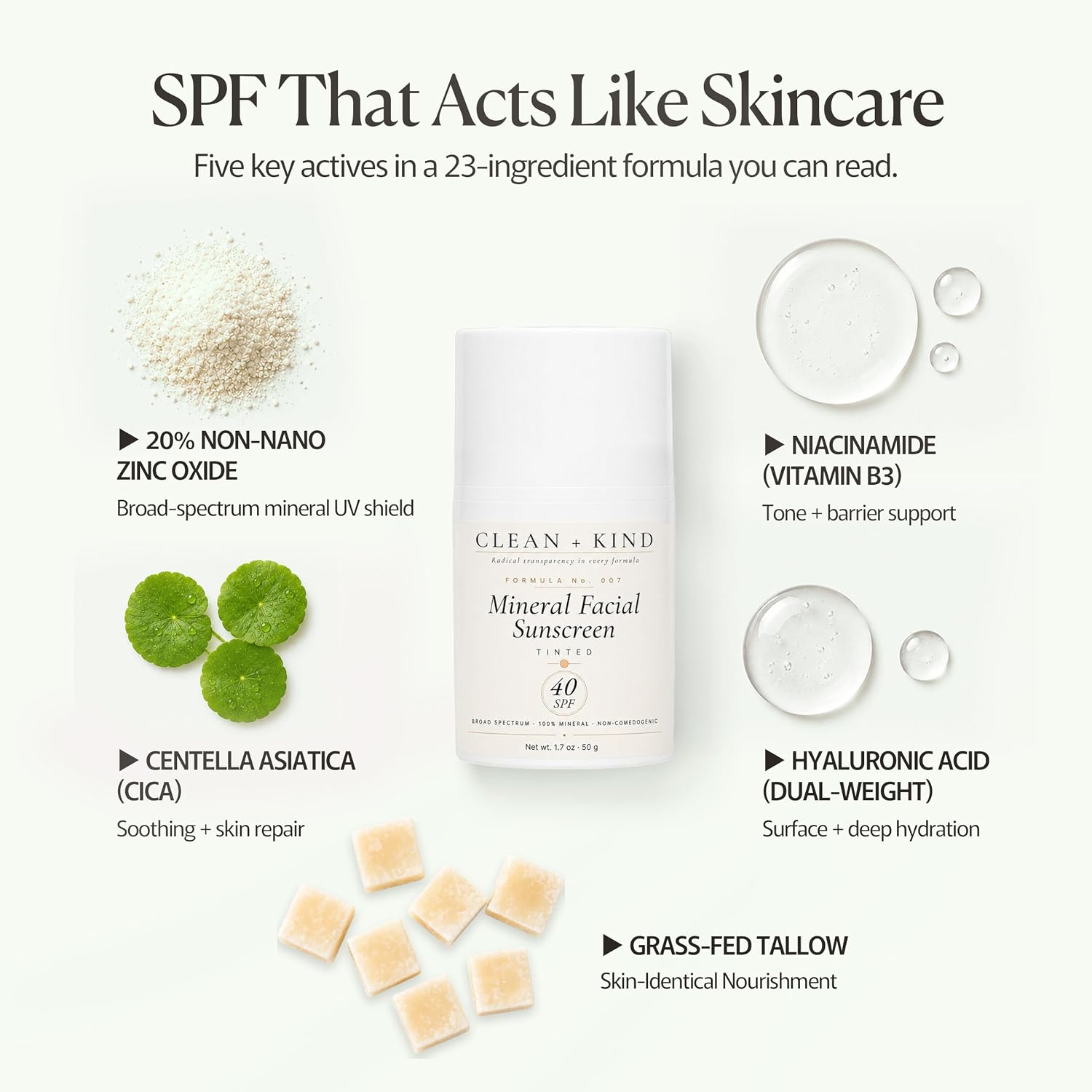 PROTECTOR SOLAR FACIAL TEÑIDO SPF 40 CON ÓXIDO DE HIERRO, HIDRATANTE MINERAL SEBO, NIACINAMIDA, ÁCIDO HIALURÓNICO Y VITAMINA - 3