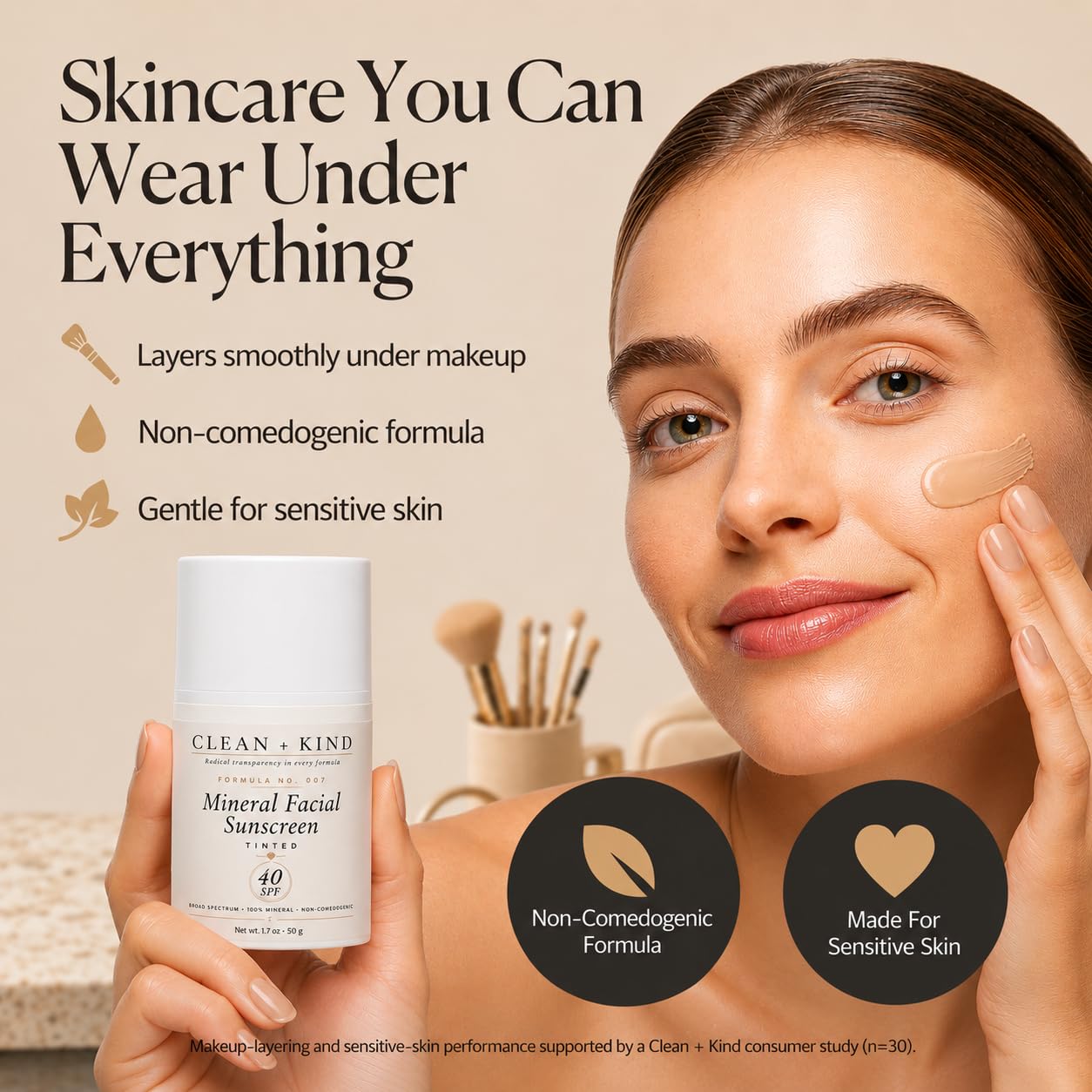 PROTECTOR SOLAR FACIAL TEÑIDO SPF 40 CON ÓXIDO DE HIERRO, HIDRATANTE MINERAL SEBO, NIACINAMIDA, ÁCIDO HIALURÓNICO Y VITAMINA - 5