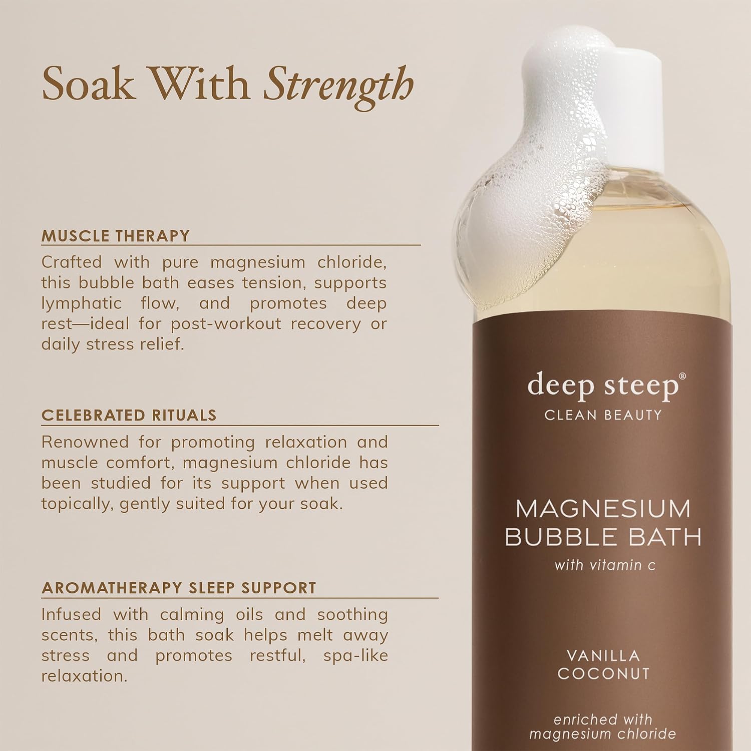DEEP STEEP BAÑO DE BURBUJAS DE MAGNESIO, 15.6 ONZAS, REMOJO ESPUMOSO CON MAGNESIO, ACEITE DE COCO, ALOE, VITAMINA C, MANTECA - 4