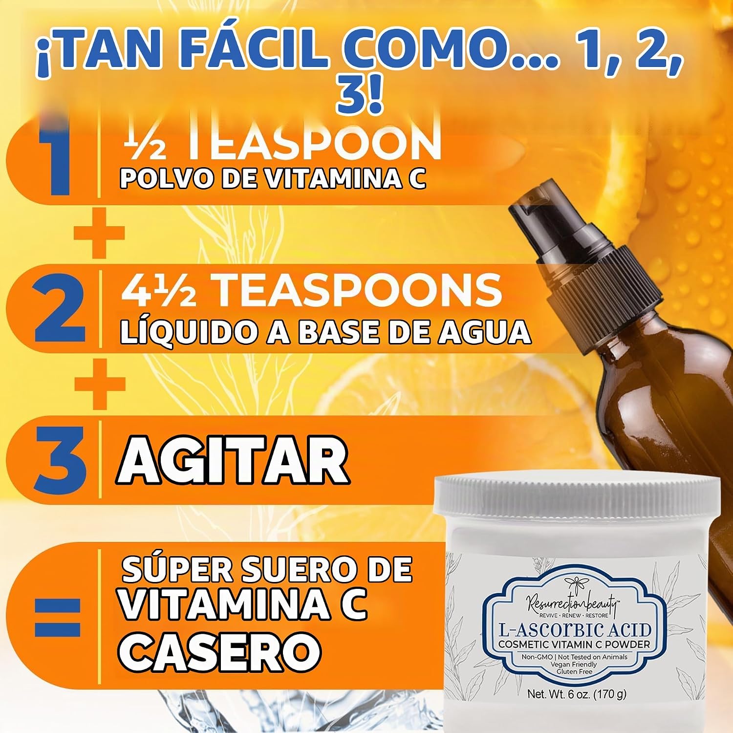 ÁCIDO L-ASCÓRBICO EN POLVO, VITAMINA C, 6 ONZAS. TARRO. PARA USO EN SUEROS Y FORMULACIONES DE COSMÉTICOS. - 2