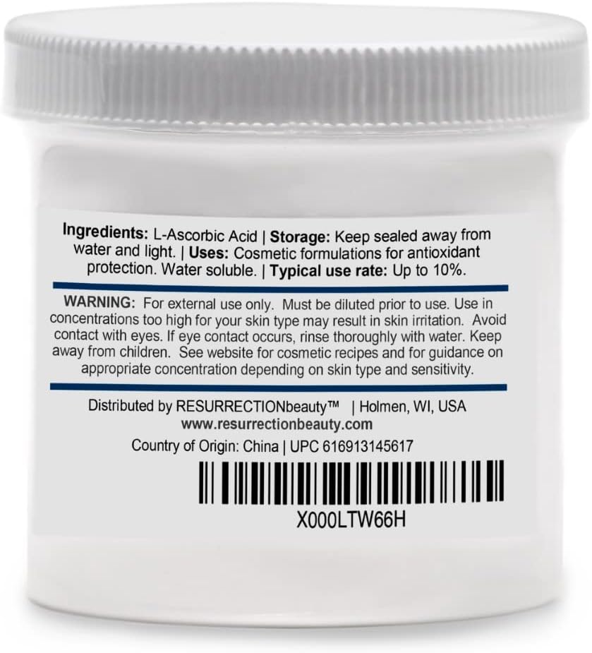 ÁCIDO L-ASCÓRBICO EN POLVO, VITAMINA C, 6 ONZAS. TARRO. PARA USO EN SUEROS Y FORMULACIONES DE COSMÉTICOS. - 7