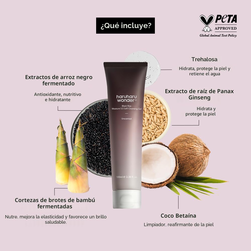 HARUHARU WONDER BLACK RICE MOISTURE 5.5 GEL LIMPIADOR SUAVE, LIMPIADOR DIARIO SUAVE, PH BAJO 5.5, EQUILIBRIO DE HUMEDAD, SIN - 5
