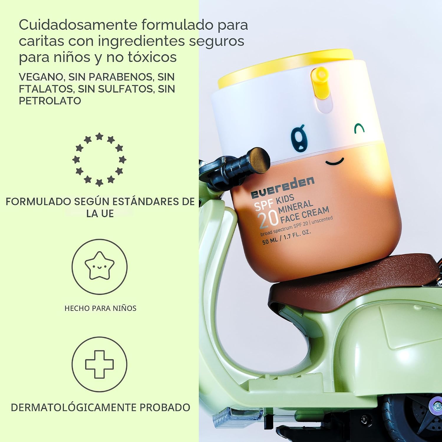 EVEREDEN KIDS MINERAL FACE CREMA SPF 20, DERMATOLÓGICAMENTE PROBADA, ÓXIDO DE ZINC - 4