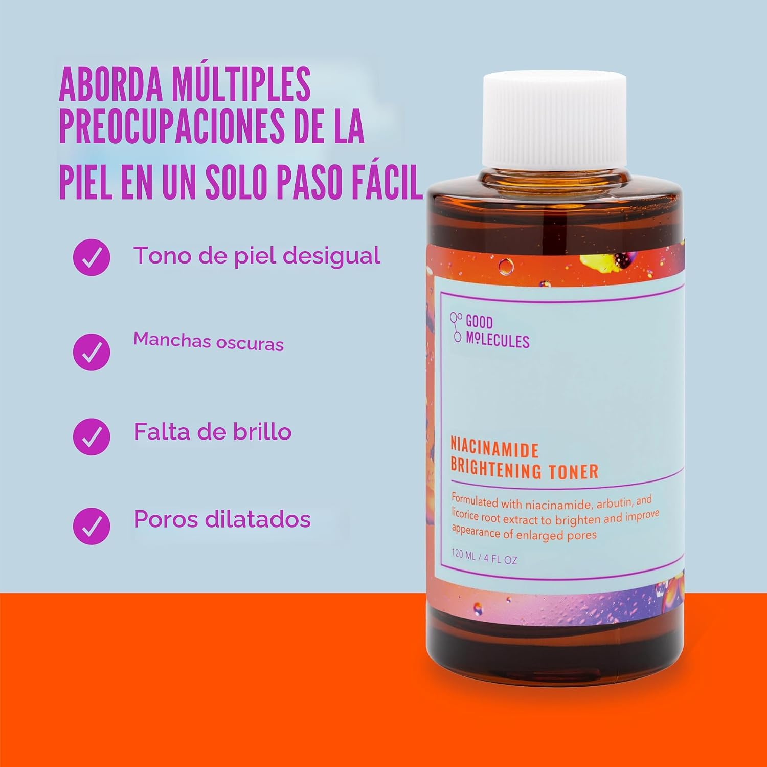 GOOD MOLECULES - TÓNICO ILUMINADOR DE NIACINAMIDA CON ARBUTINA, 4 ONZAS LÍQUIDAS - 5
