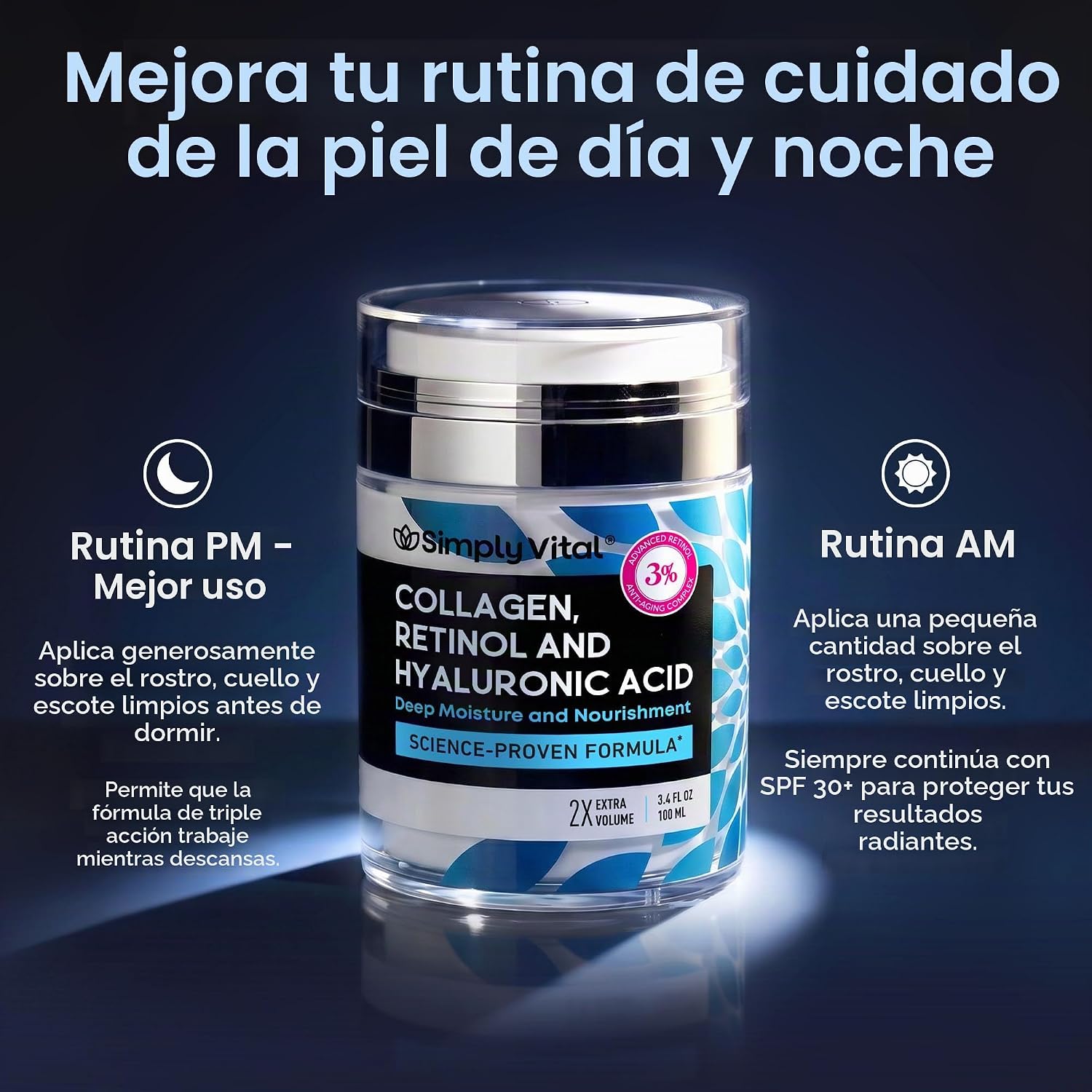 SIMPLYVITAL - CREMA DE COLÁGENO, RETINOL Y ÁCIDO HIALURÓNICO - CREMA ANTIENVEJECIMIENTO DE RETINOL PARA CARA, CUELLO - 4