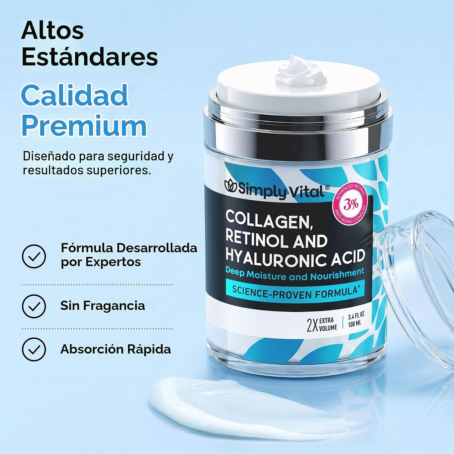 SIMPLYVITAL - CREMA DE COLÁGENO, RETINOL Y ÁCIDO HIALURÓNICO - CREMA ANTIENVEJECIMIENTO DE RETINOL PARA CARA, CUELLO - 6