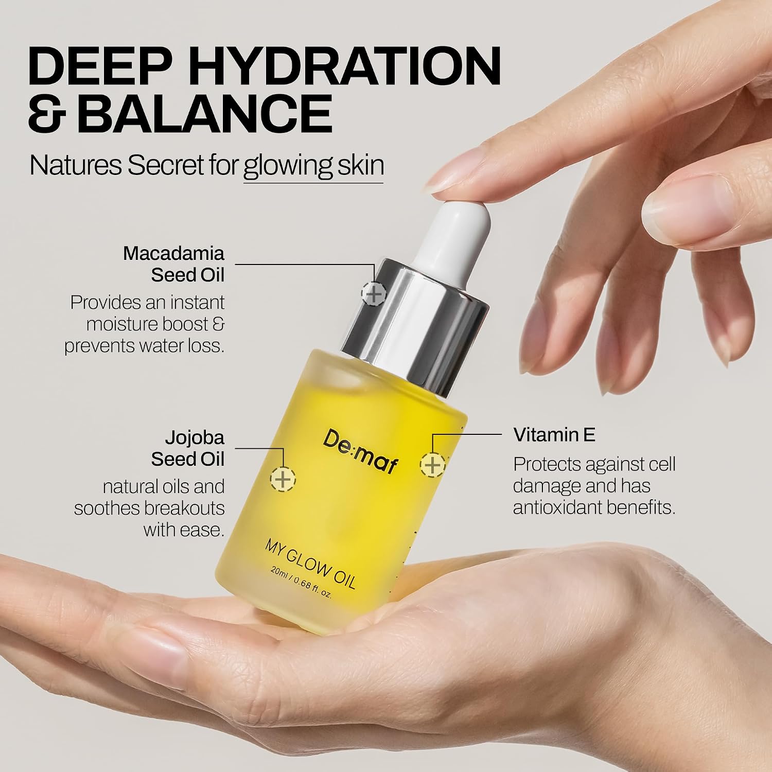 DE:MAF MY BRILLO GLOW ACEITE NUTRIENTE, ACEITE FACIAL DE JOJOBA PARA PIELES GRASAS SENSIBLES, 1.0 FL OZ - 2