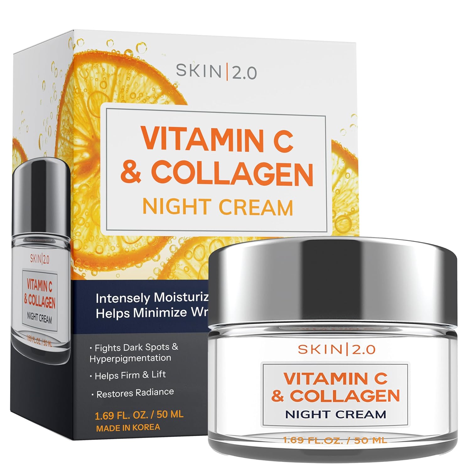SKIN 2.0 HIDRATANTE FACIAL CON VITAMINA C Y COLÁGENO, CREMA DE NOCHE HIDRATANTE ANTIENVEJECIMIENTO PARA PIELES IRREGULARES - 1