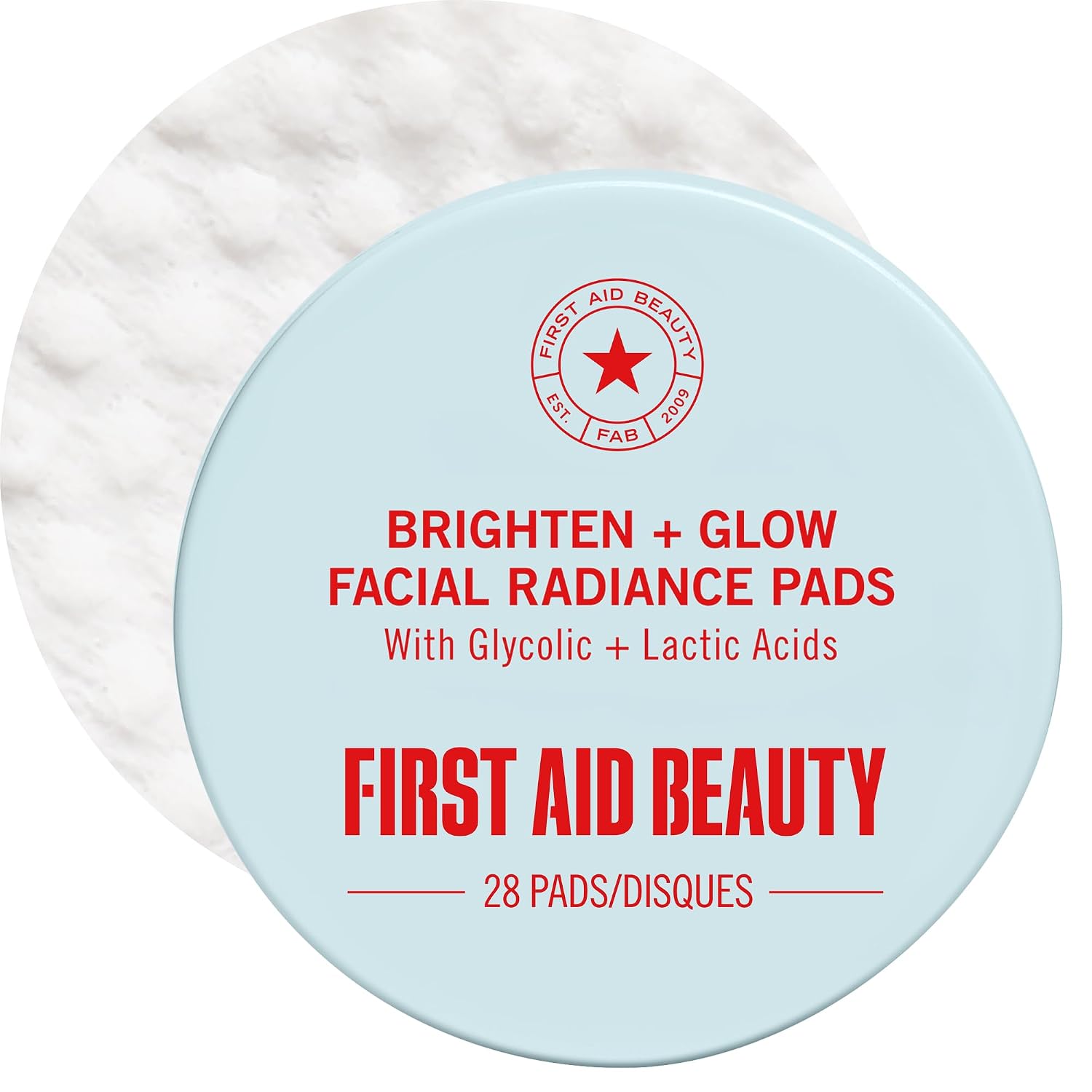 FIRST AID BEAUTY BRIGHTEN BRILLO GLOW FACIAL RADIANCE PADS, DUAL-SIDED AHA EXFOLIATING PADS CON GLYCOLIC LACTIC ACIDS, DAILY - 1