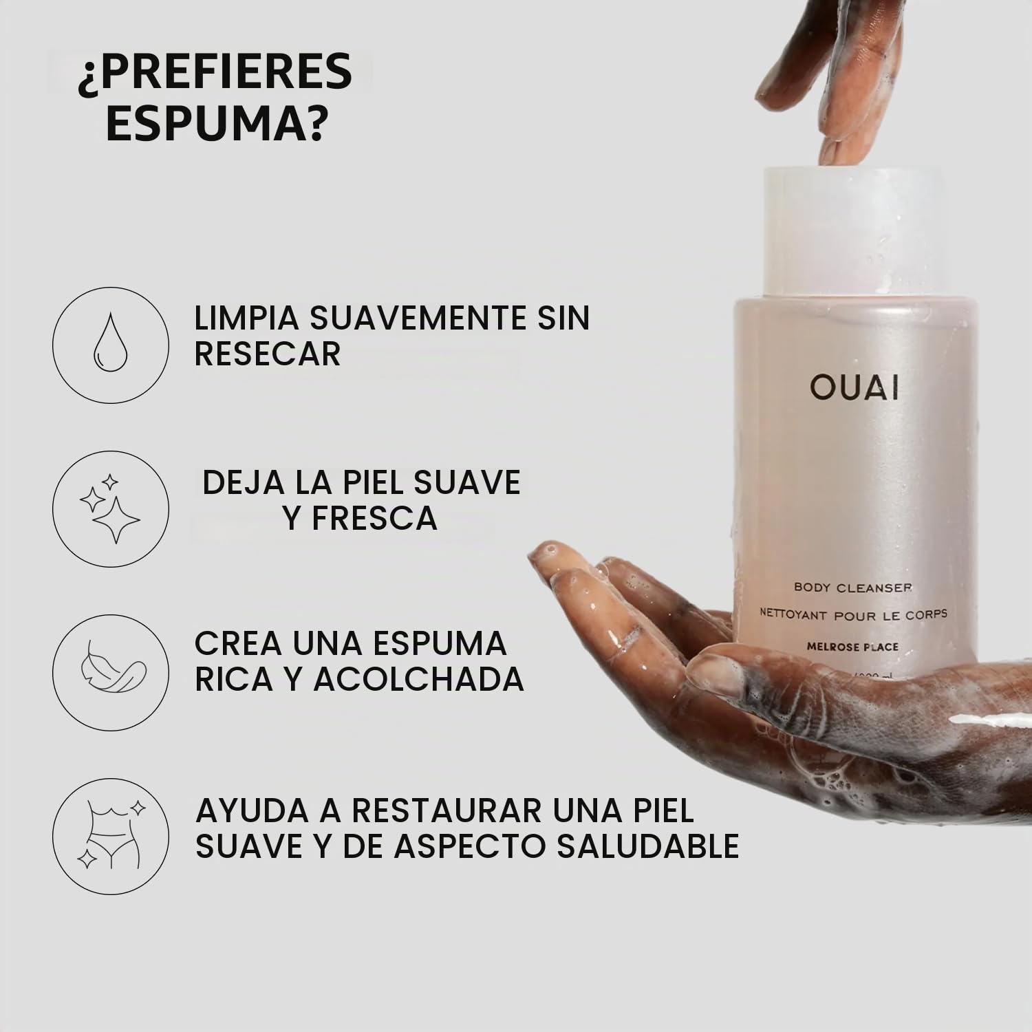 OUAI MELROSE PLACE - GEL DE BAÑO ESPUMOSO CON ACEITE DE JOJOBA Y ACEITE DE ROSA MOSQUETA PARA HIDRATAR, NUTRIR, EQUILIBRAR - 3