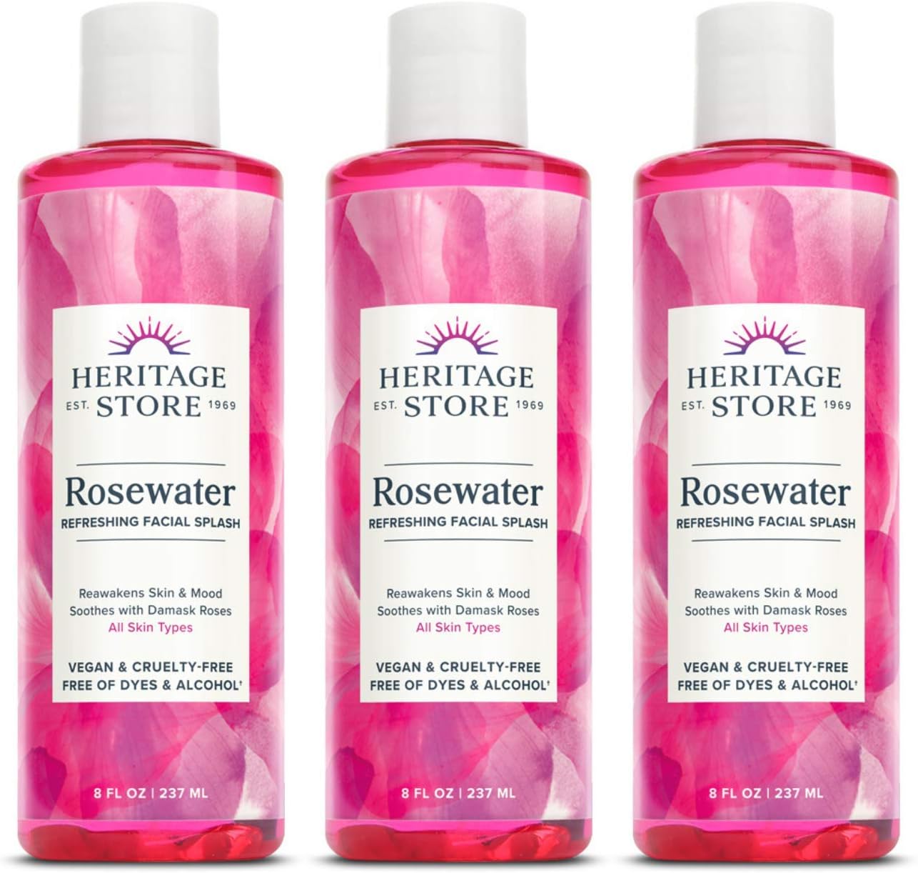 HERITAGE STORE AGUA DE ROSAS, REFRESCANTE CHAPOTEO FACIAL PARA PIEL BRILLANTE, CON ROSA DE DAMASCO, TODO TIPO DE PIEL, AGUA - 1