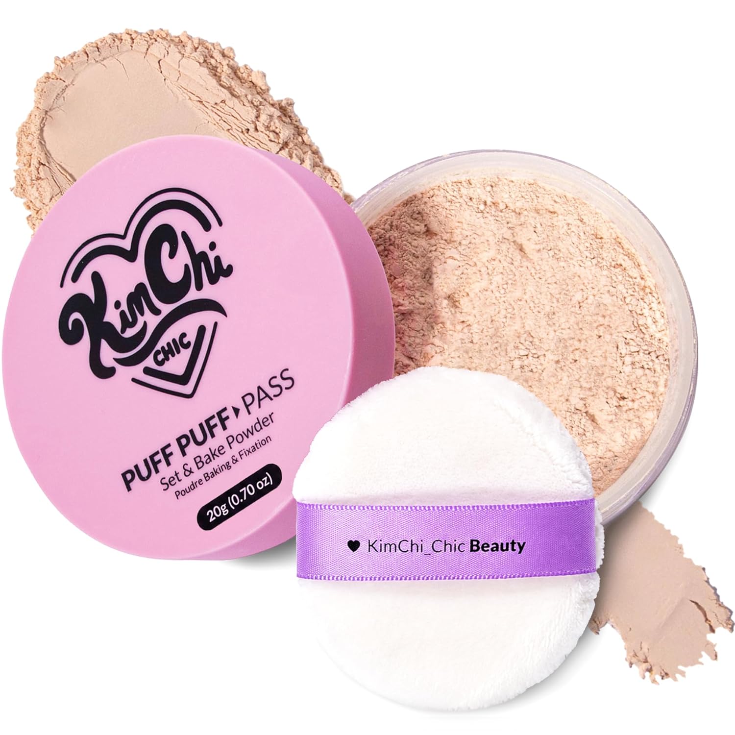 KIMCHI CHIC BEAUTY PUFF PUFF PASS KIT DE MAQUILLAJE SET Y POLVO FIJADOR BAKE PARA MAQUILLAJE, BORLA DE POLVO FACIAL SUELTO - 1