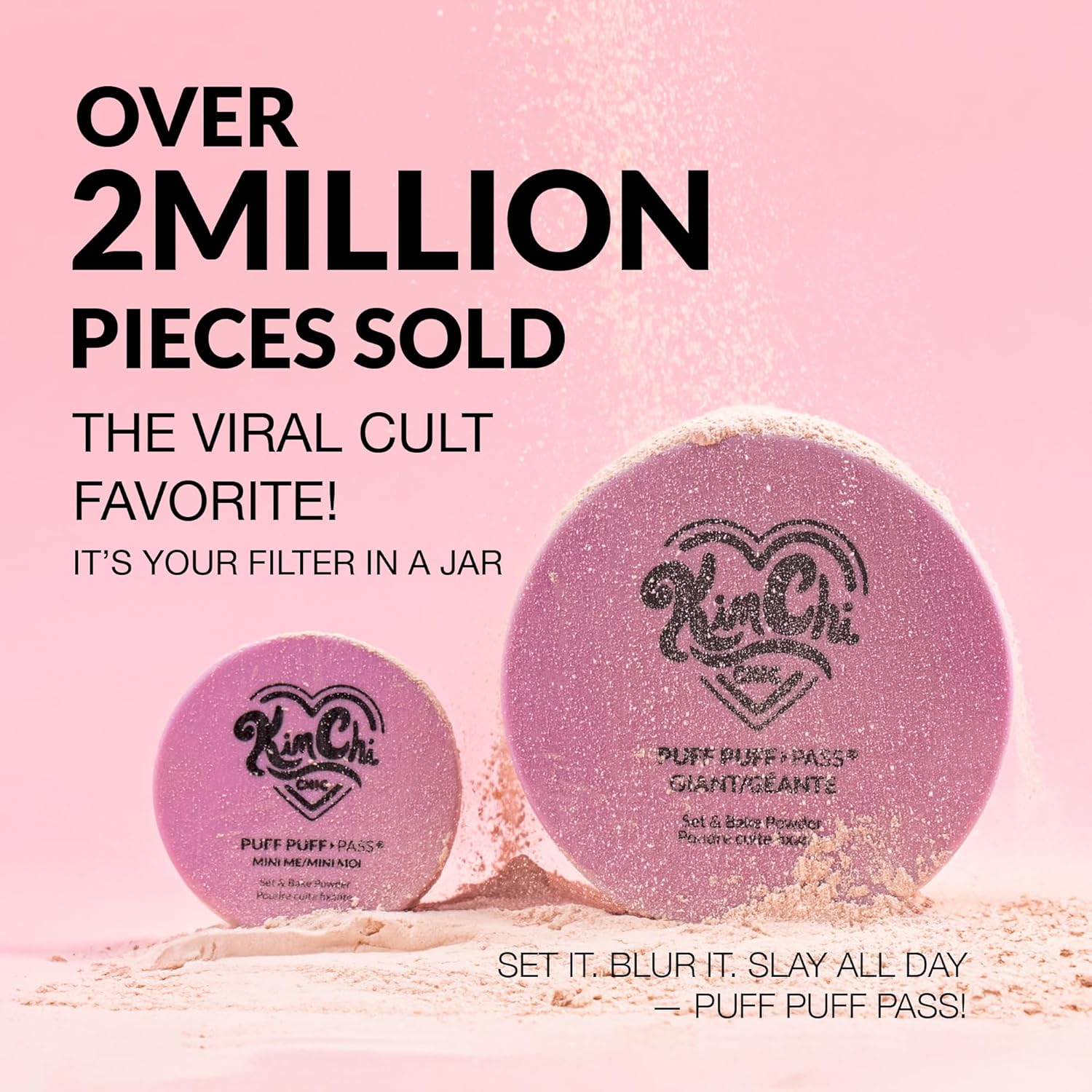 KIMCHI CHIC BEAUTY PUFF PUFF PASS KIT DE MAQUILLAJE SET Y POLVO FIJADOR BAKE PARA MAQUILLAJE, BORLA DE POLVO FACIAL SUELTO - 3