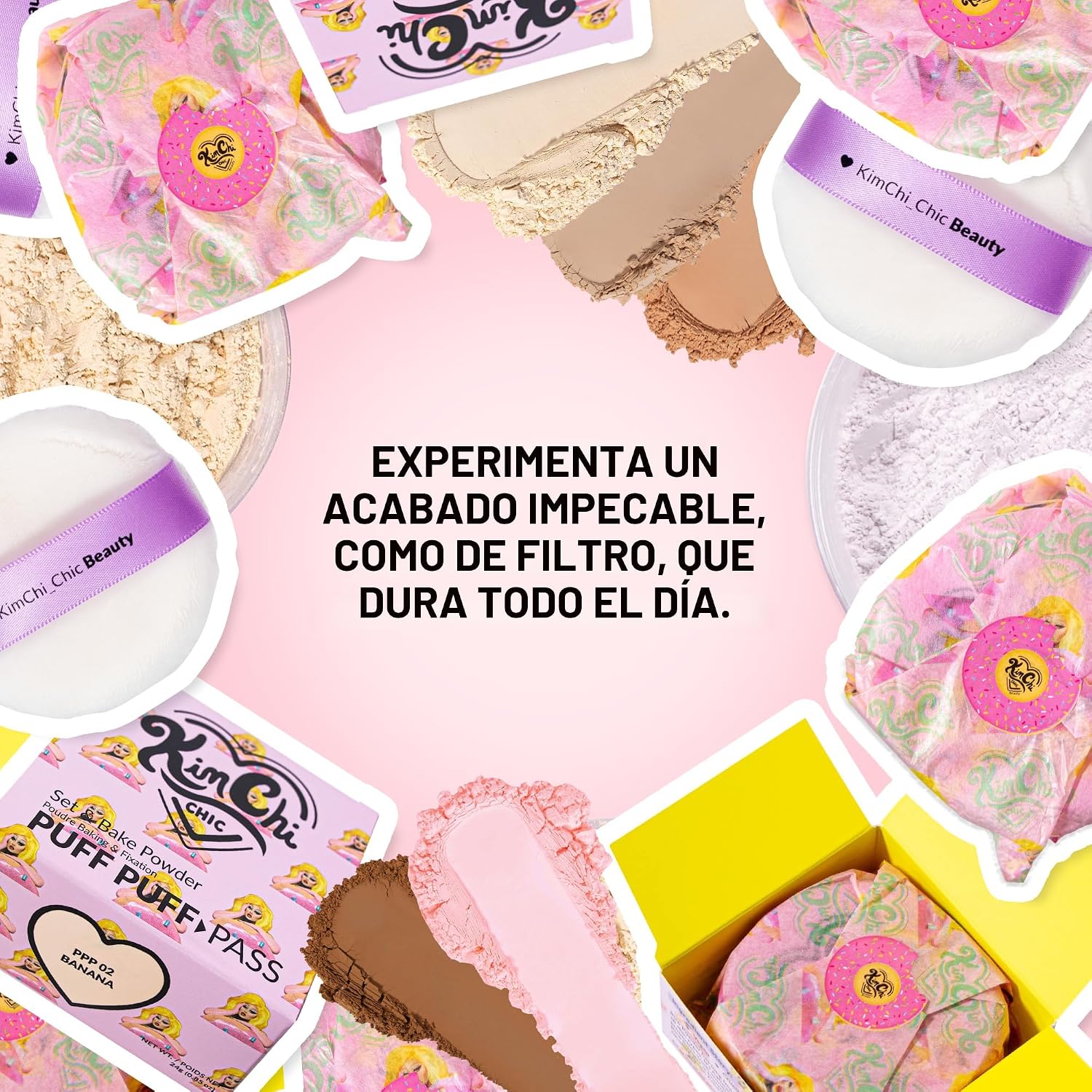 KIMCHI CHIC BEAUTY PUFF PUFF PASS KIT DE MAQUILLAJE SET Y POLVO FIJADOR BAKE PARA MAQUILLAJE, BORLA DE POLVO FACIAL SUELTO - 5