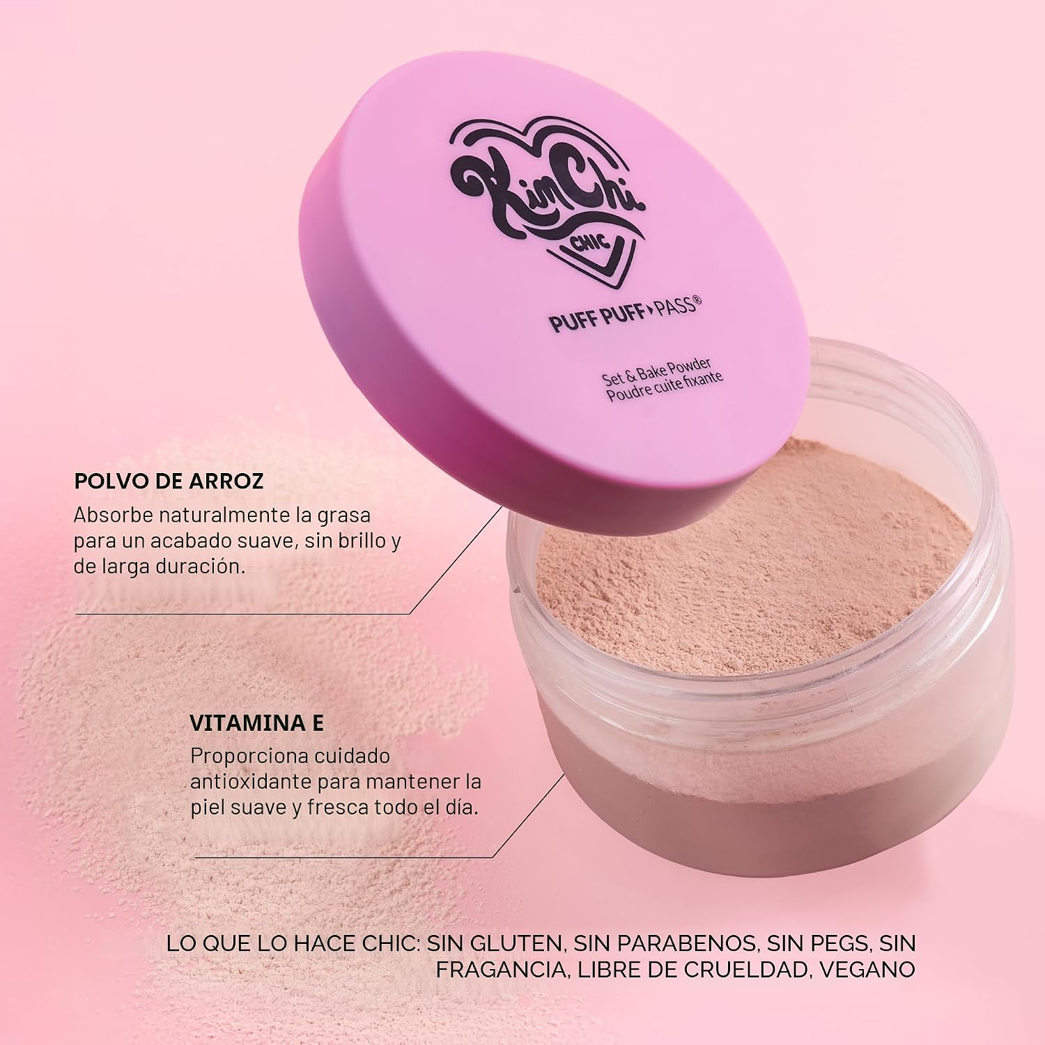 KIMCHI CHIC BEAUTY PUFF PUFF PASS KIT DE MAQUILLAJE SET Y POLVO FIJADOR BAKE PARA MAQUILLAJE, BORLA DE POLVO FACIAL SUELTO - 6