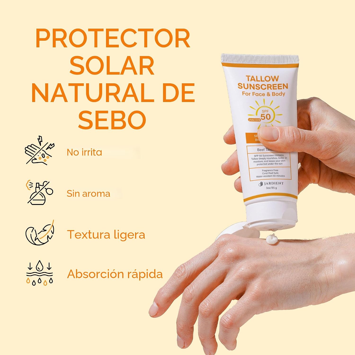 PROTECTOR SOLAR DE SEBO DE RES SPF 50 CON MINERAL: PROTECCIÓN SOLAR INSTANTÁNEA, ÓXIDO DE ZINC NO NANO, BLOQUEADOR SOLAR SIN - 2