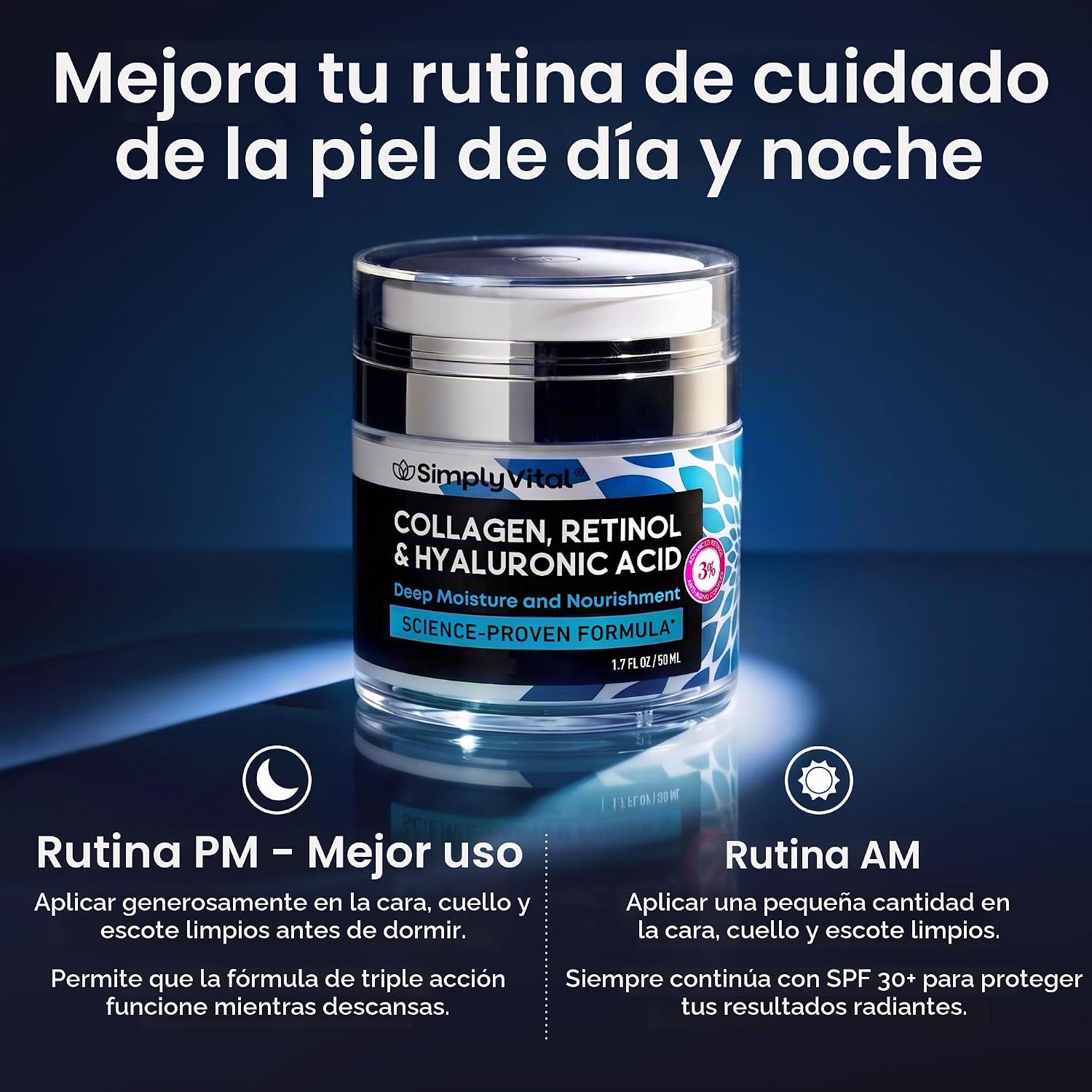 SIMPLYVITAL CREMA HIDRATANTE FACIAL RETINOL COLÁGENO ÁCIDO HIALURÓNICO 1.7 OZ - 4