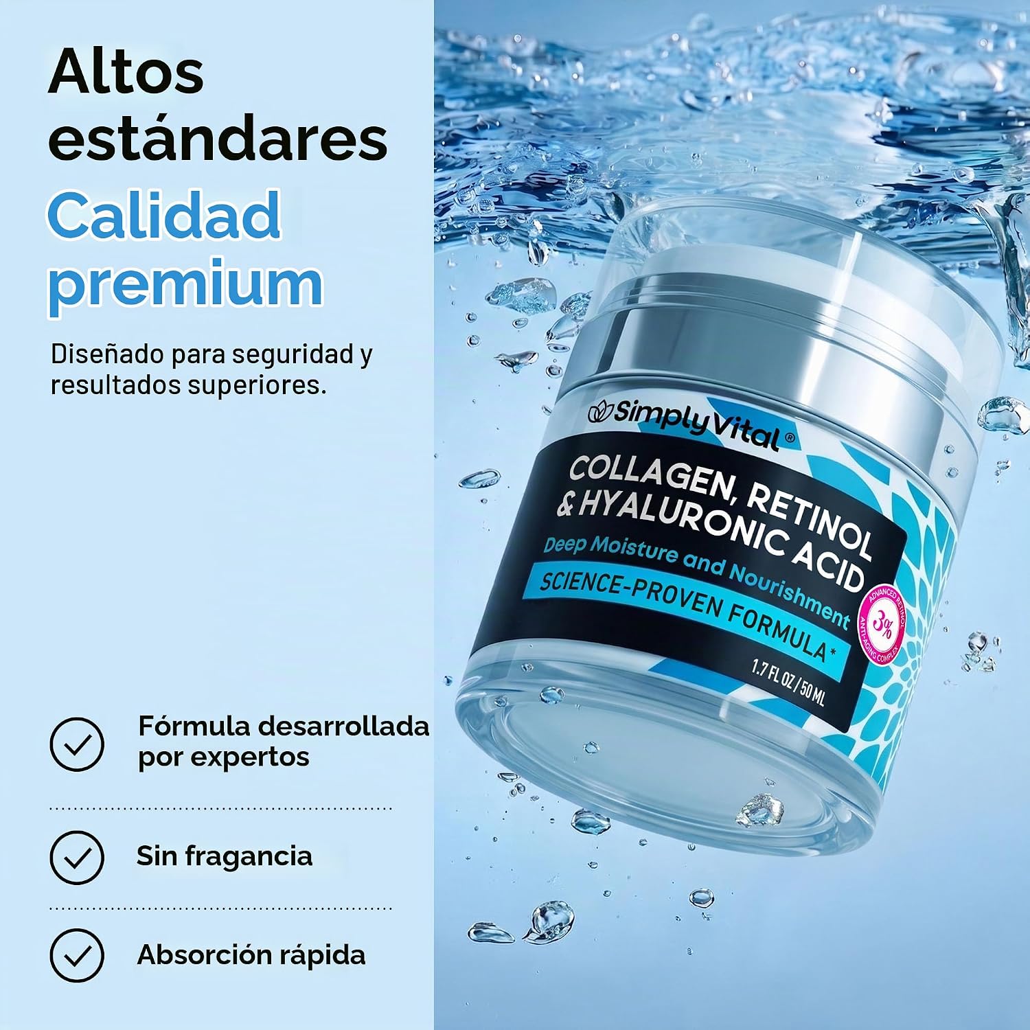SIMPLYVITAL CREMA HIDRATANTE FACIAL RETINOL COLÁGENO ÁCIDO HIALURÓNICO 1.7 OZ - 6
