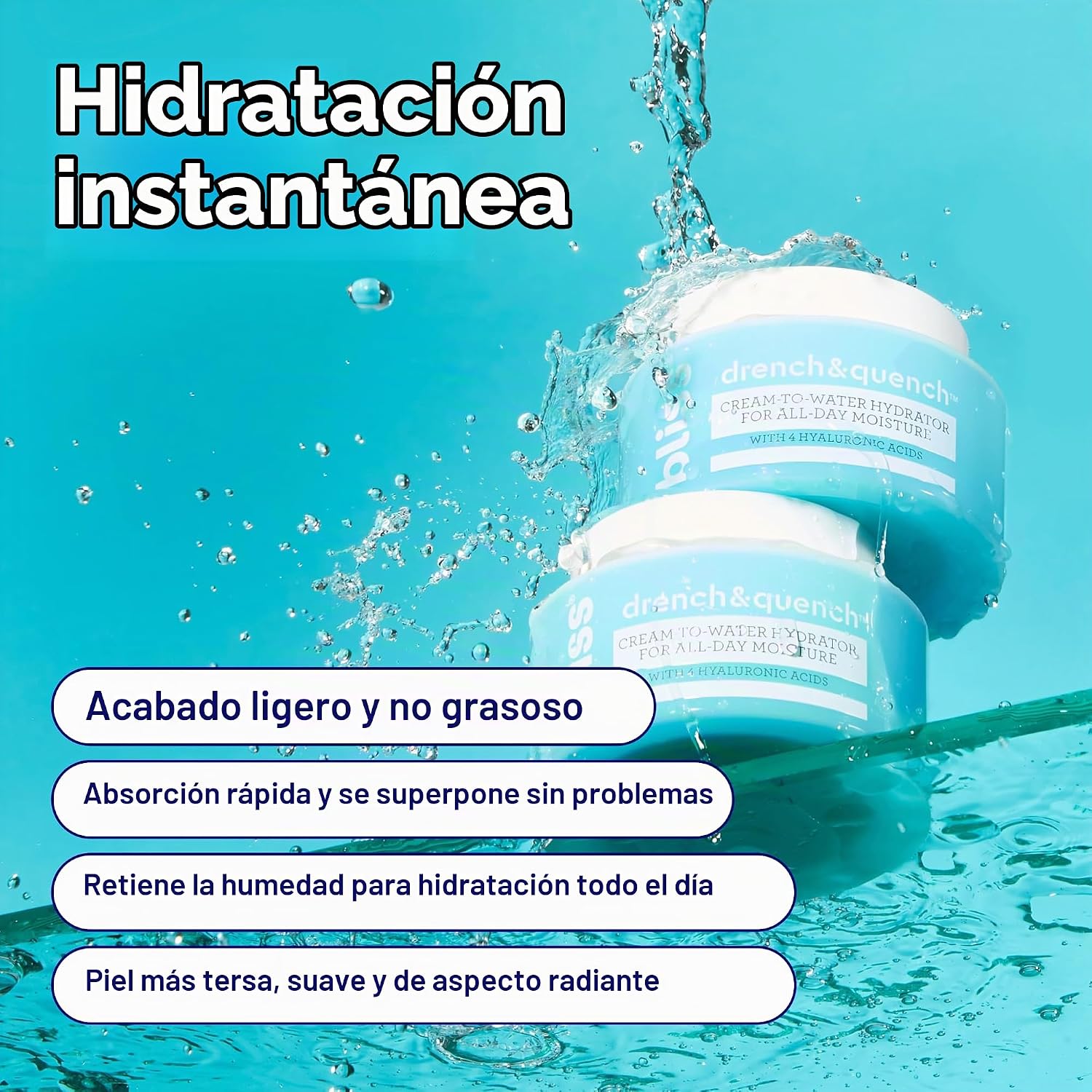 BLISS DRENCH Y QUENCH - CREMA DE ÁCIDO HIALURÓNICO PARA HIDRATACIÓN DE LA PIEL CREMA FACIAL LIGERA CON 4 TIPOS DE ÁCIDO - 4