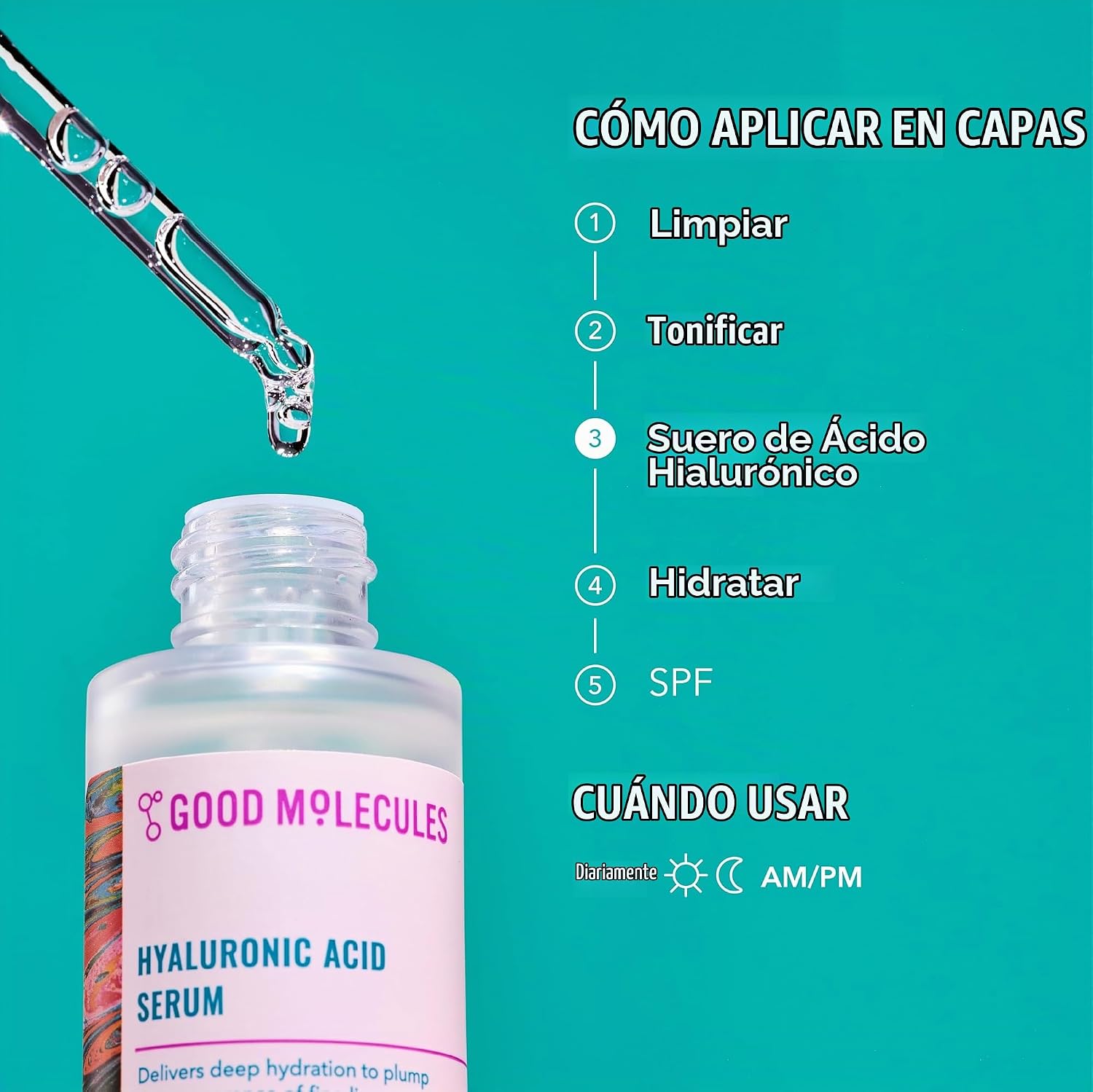 GOOD MOLECULES SUERO DE ÁCIDO HIALURÓNICO - 1% ÁCIDO HIALURÓNICO SUERO ULTRA HIDRATANTE NO GRASO HUMECTANTE FACIAL PARA PIEL - 5