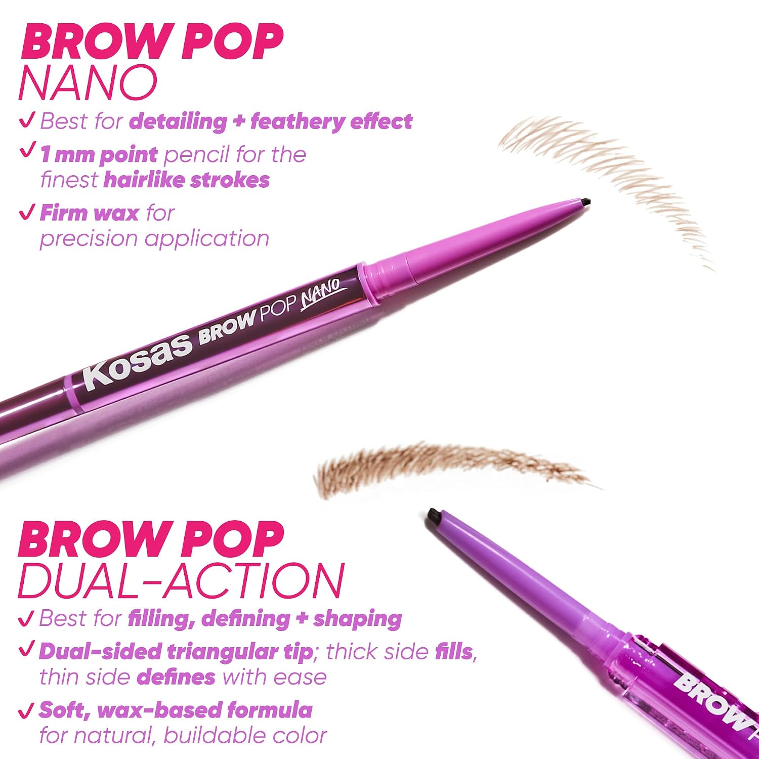 KOSAS BROW POP NANO ULTRA-FINE - LÁPIZ DE CEJAS DE 0.039 IN CON CARRETE, COLOR NEGRO - 6