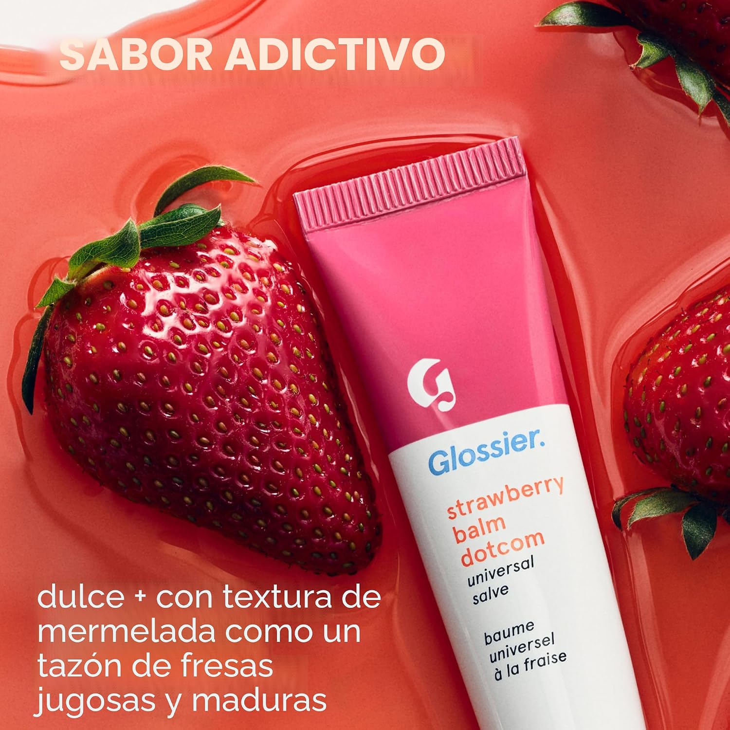 GLOSSIER BALM DOTCOM - BĂLSAMO LABIAL Y BĂLSAMO UNIVERSAL, TINTE ROSA DE MERMELADA DE FRESA - 3