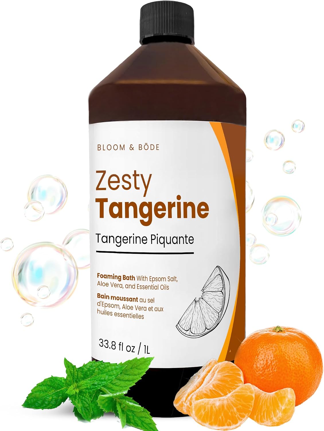 BAÑO ESPUMOSO DE LUJO, BAÑO DE BURBUJAS PERFUMADO NATURAL CON ACEITES ESENCIALES Y SAL DE EPSOM, AROMA A MANDARINA PICANTE, - 1
