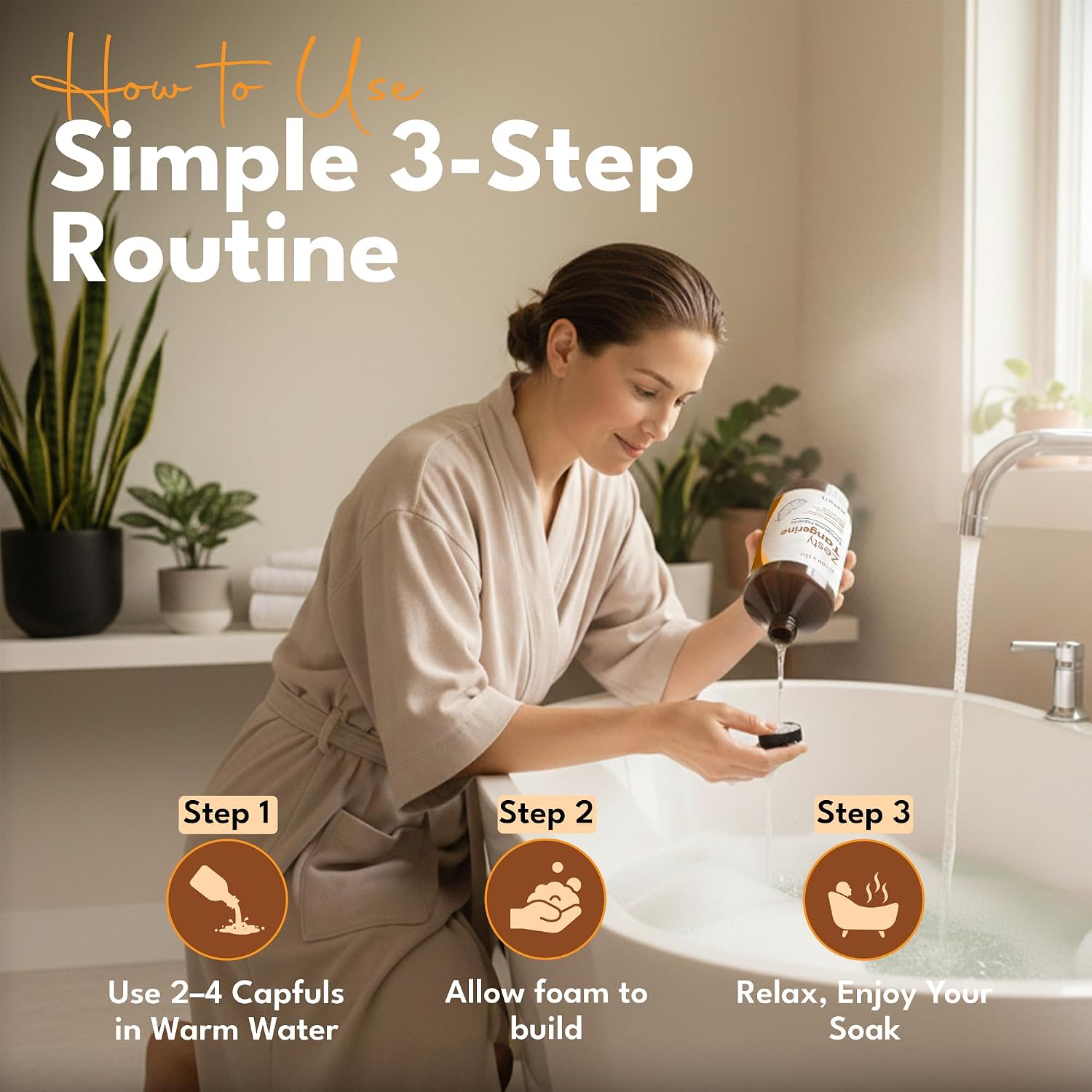 BAÑO ESPUMOSO DE LUJO, BAÑO DE BURBUJAS PERFUMADO NATURAL CON ACEITES ESENCIALES Y SAL DE EPSOM, AROMA A MANDARINA PICANTE, - 5