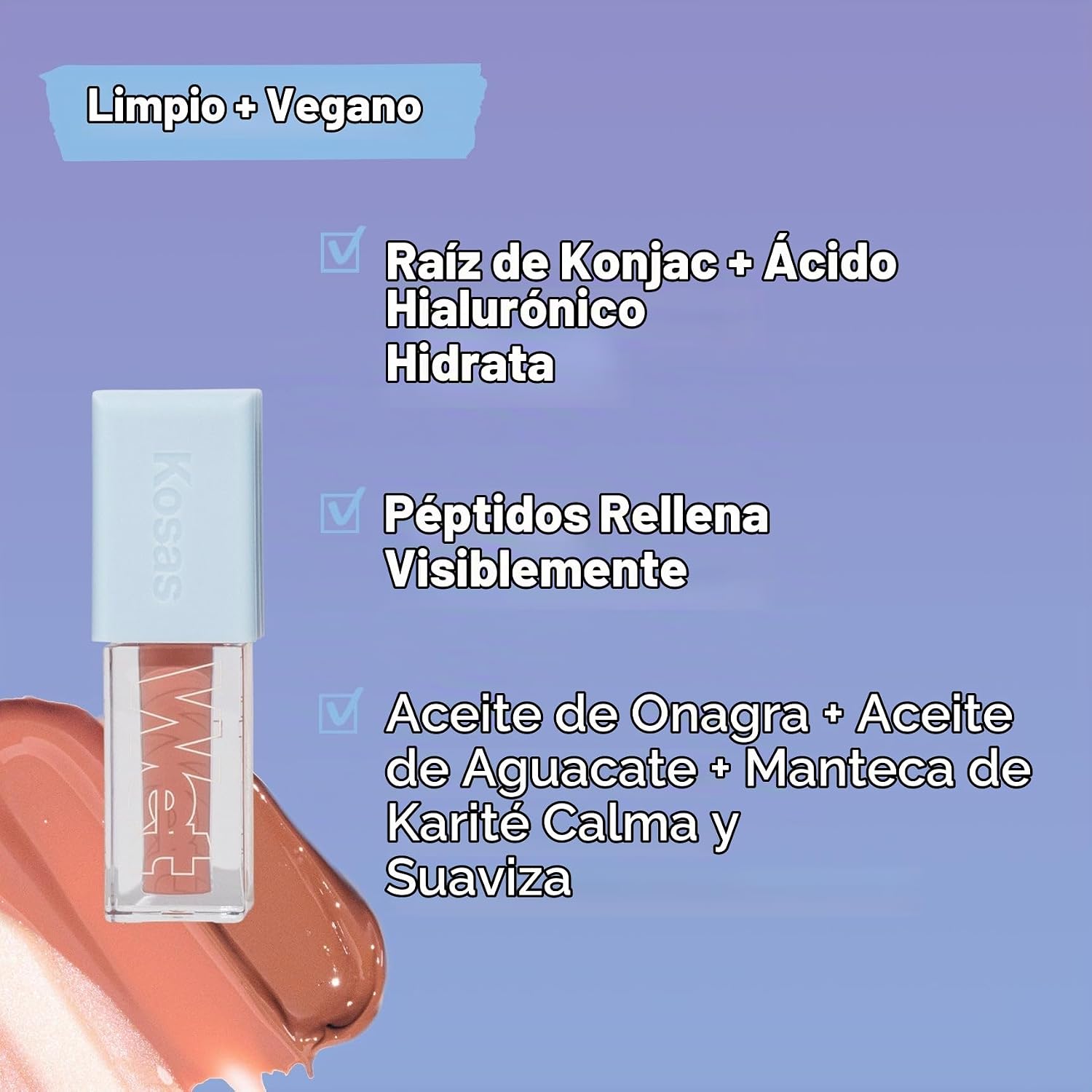 KOSAS WET LIP ACEITE NUTRIENTE GLOSS - TRATAMIENTO HIDRATANTE PARA DAR VOLUMEN A LOS LABIOS CON ĂCIDO HIALURĂNICO - 6