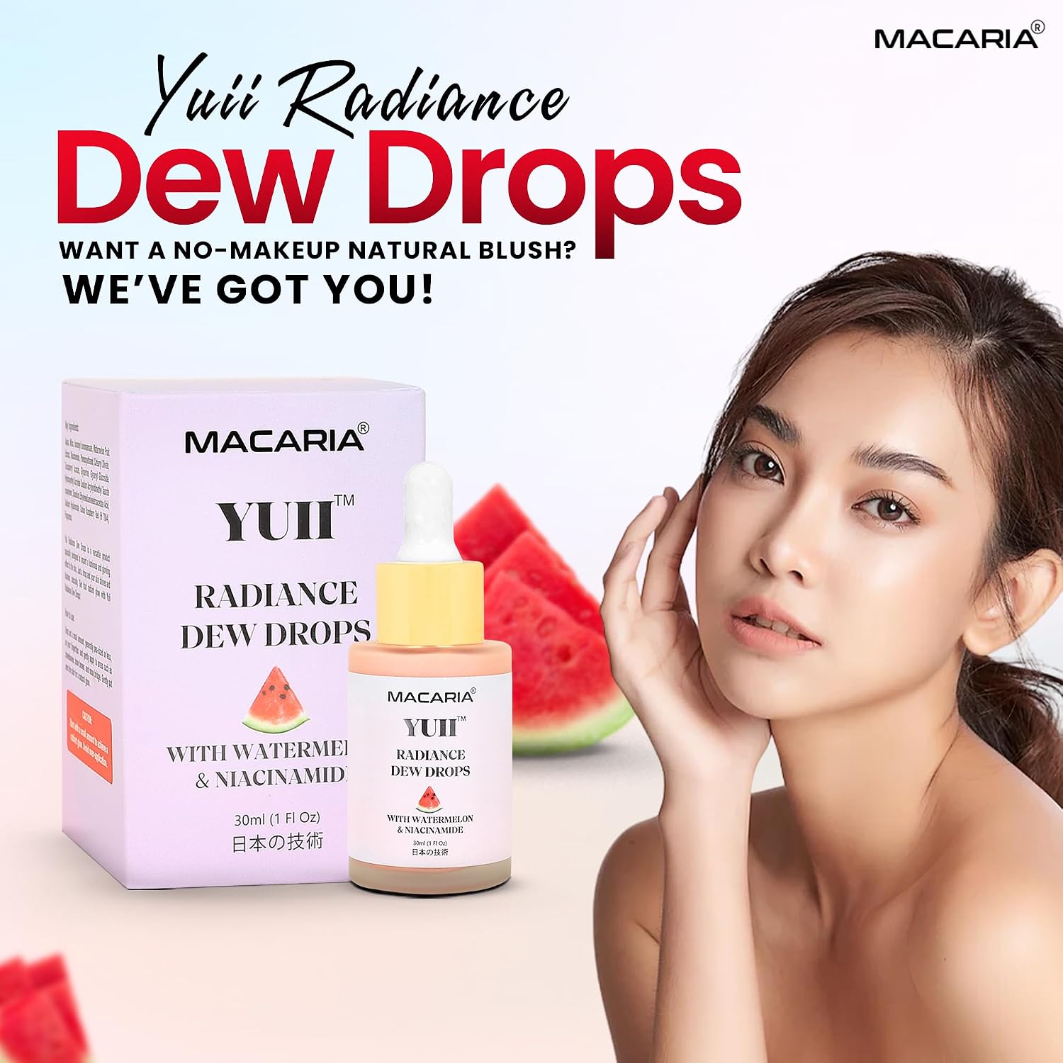 YUII DEW DROPS WATERMELON BRILLO GLOW NIACINAMIDE DEW DROPS - SUERO FACIAL - PRIMER DE MAQUILLAJE DE VIAJE E ILUMINADOR - 3