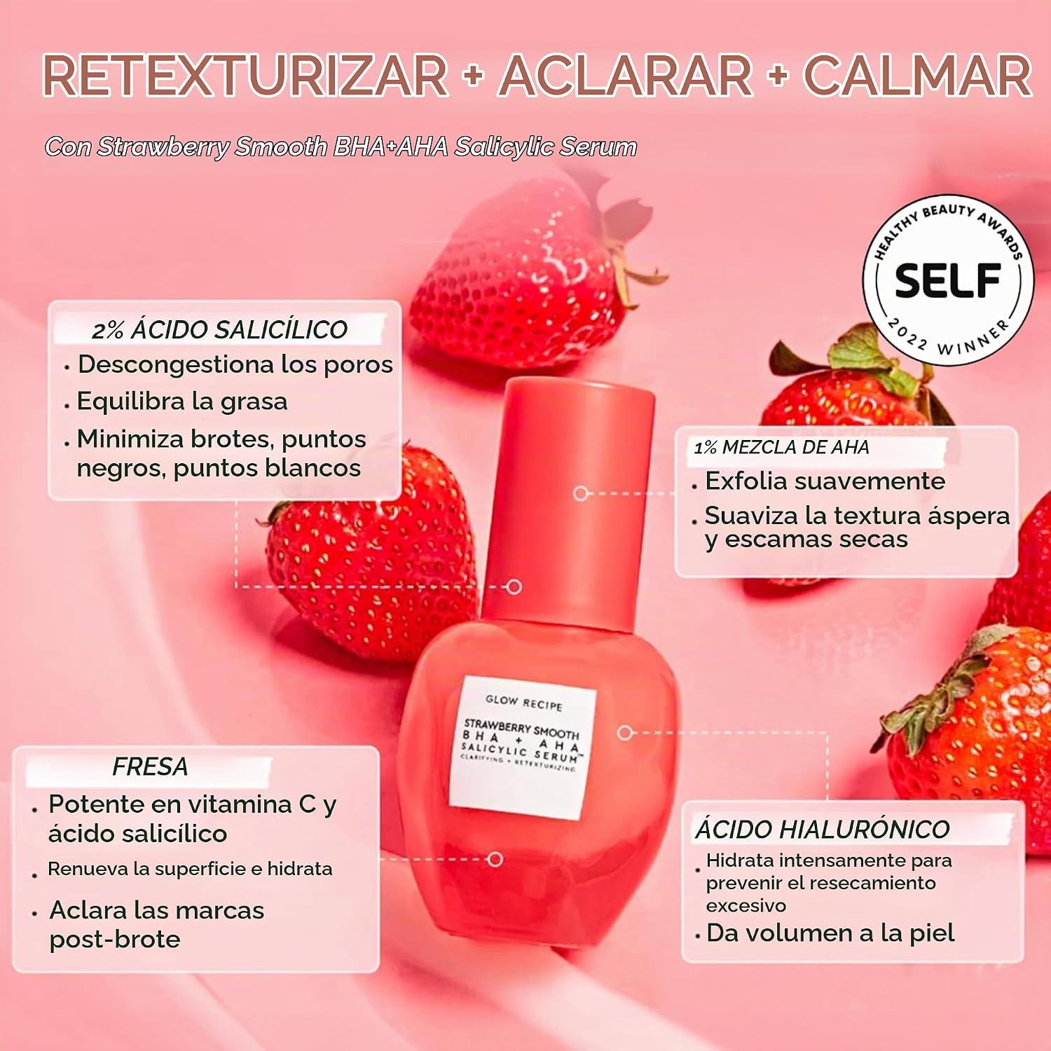 BRILLO GLOW RECIPE SUERO DE ÁCIDO SALICÍLICO DE FRESA, SUERO COREANO PARA ACNÉ BHA PARA IMPERFECCIONES, SUERO FACIAL - 3