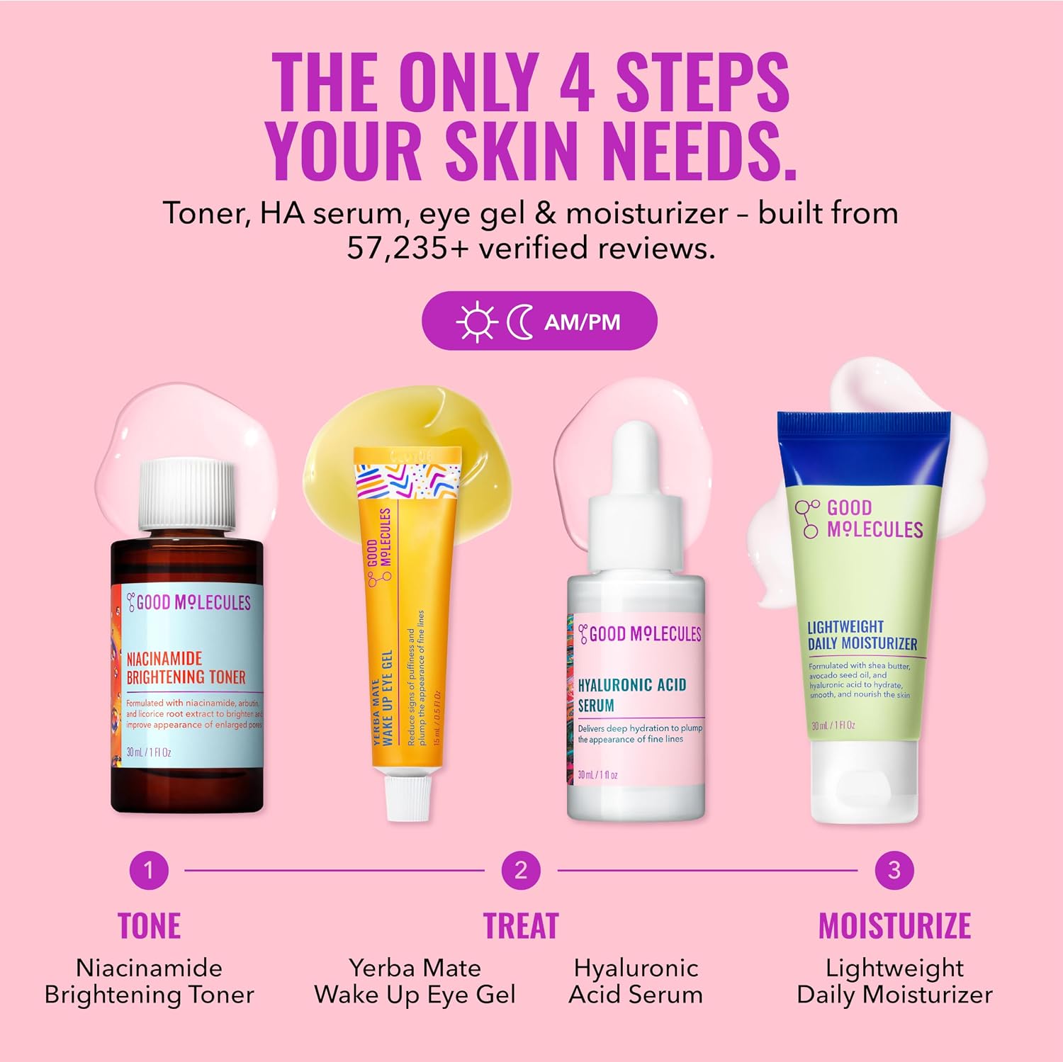 GOOD MOLECULES THE DAILY ESSENTIALS KIT DE MAQUILLAJE SET, KIT DE MAQUILLAJE DE CUIDADO DE LA PIEL DE 4 PASOS, 4 MINIS - 2