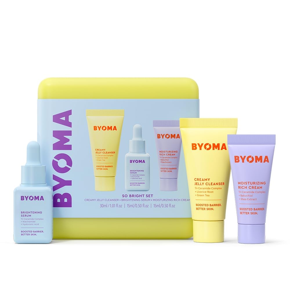 BYOMA SO BRIGHT KIT DE MAQUILLAJE SET - LIMPIADOR DE GELATINA, SUERO ILUMINADOR, CREMA RICA - 1