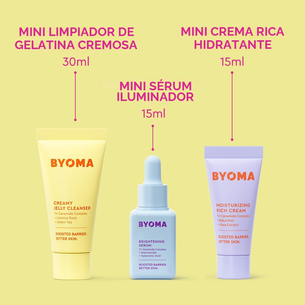 BYOMA SO BRIGHT KIT DE MAQUILLAJE SET - LIMPIADOR DE GELATINA, SUERO ILUMINADOR, CREMA RICA - 2