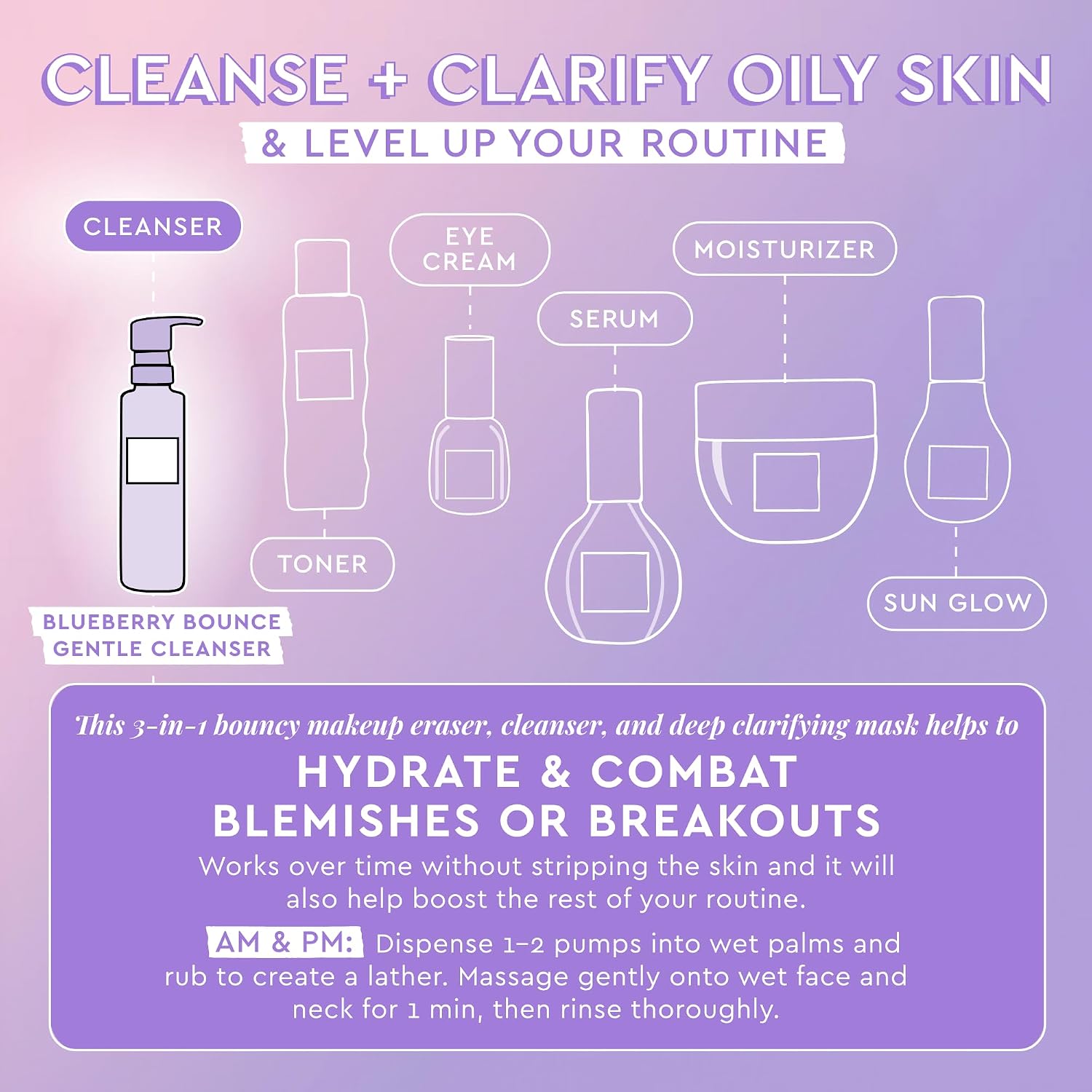 BRILLO GLOW RECIPE BLUEBERRY BOUNCE - LAVADO FACIAL EXFOLIANTE EN ESPUMA, LIMPIADOR FACIAL, DESMAQUILLANTE Y MASCARILLA - 4