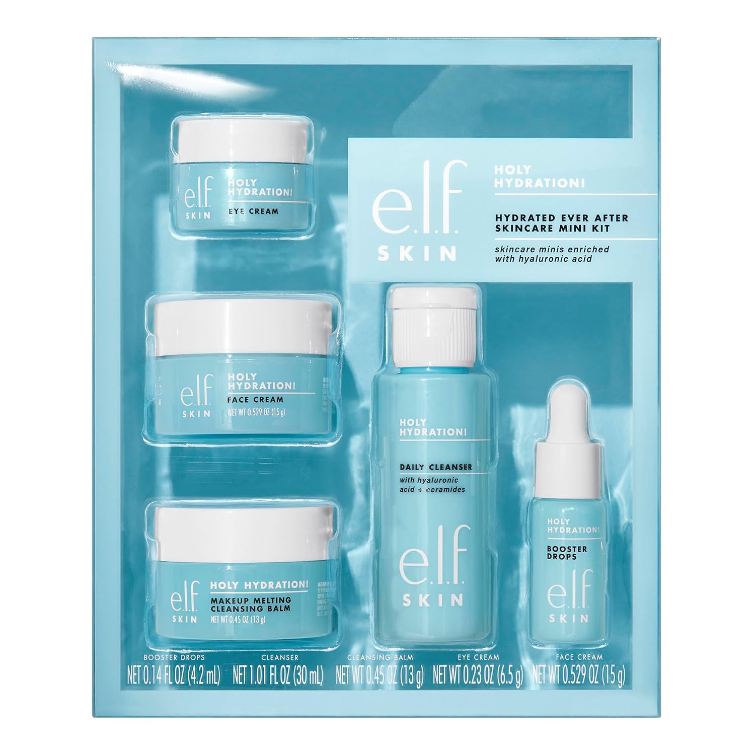 E.L.F. SKIN HOLY HYDRATION HYDRATED EVER AFTER - MINI KIT DE MAQUILLAJE DE CUIDADO DE LA PIEL, LIMPIADOR, DESMAQUILLANTE, - 1