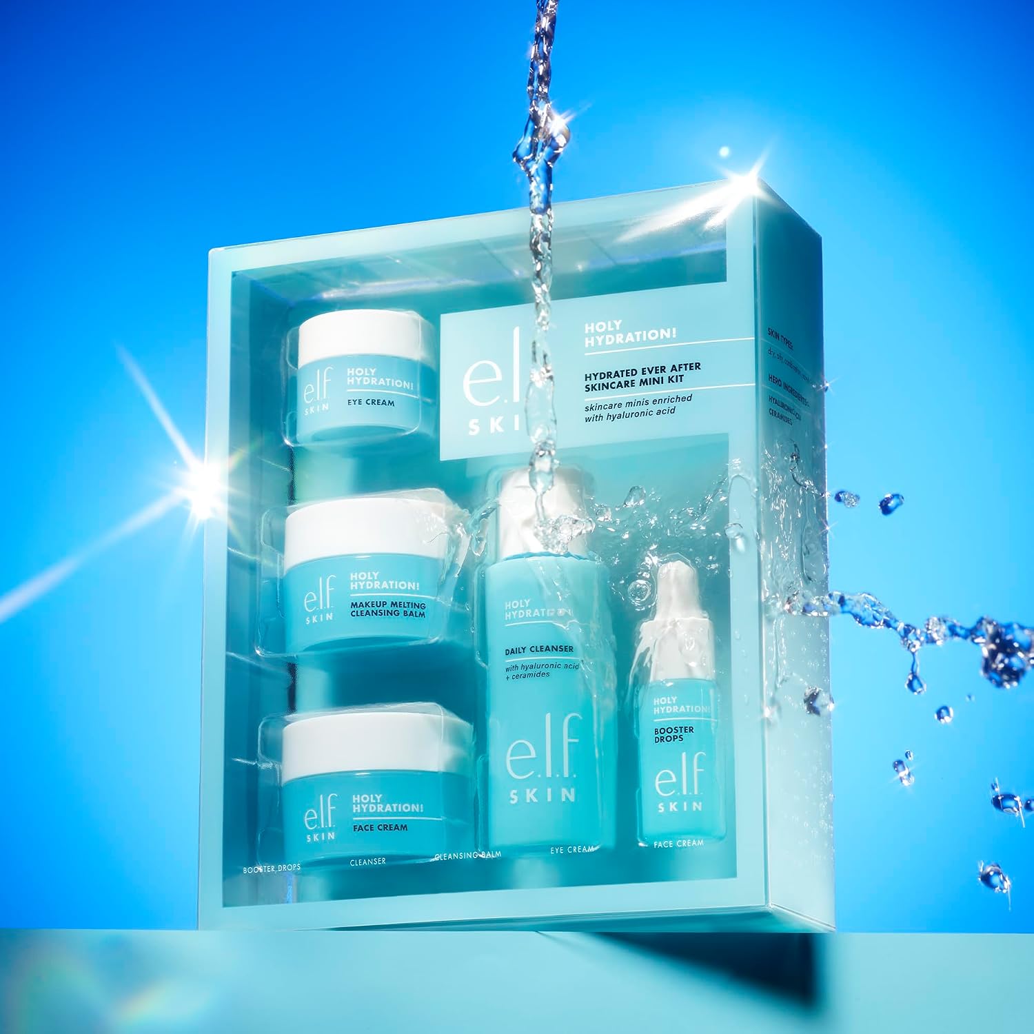 E.L.F. SKIN HOLY HYDRATION HYDRATED EVER AFTER - MINI KIT DE MAQUILLAJE DE CUIDADO DE LA PIEL, LIMPIADOR, DESMAQUILLANTE, - 2