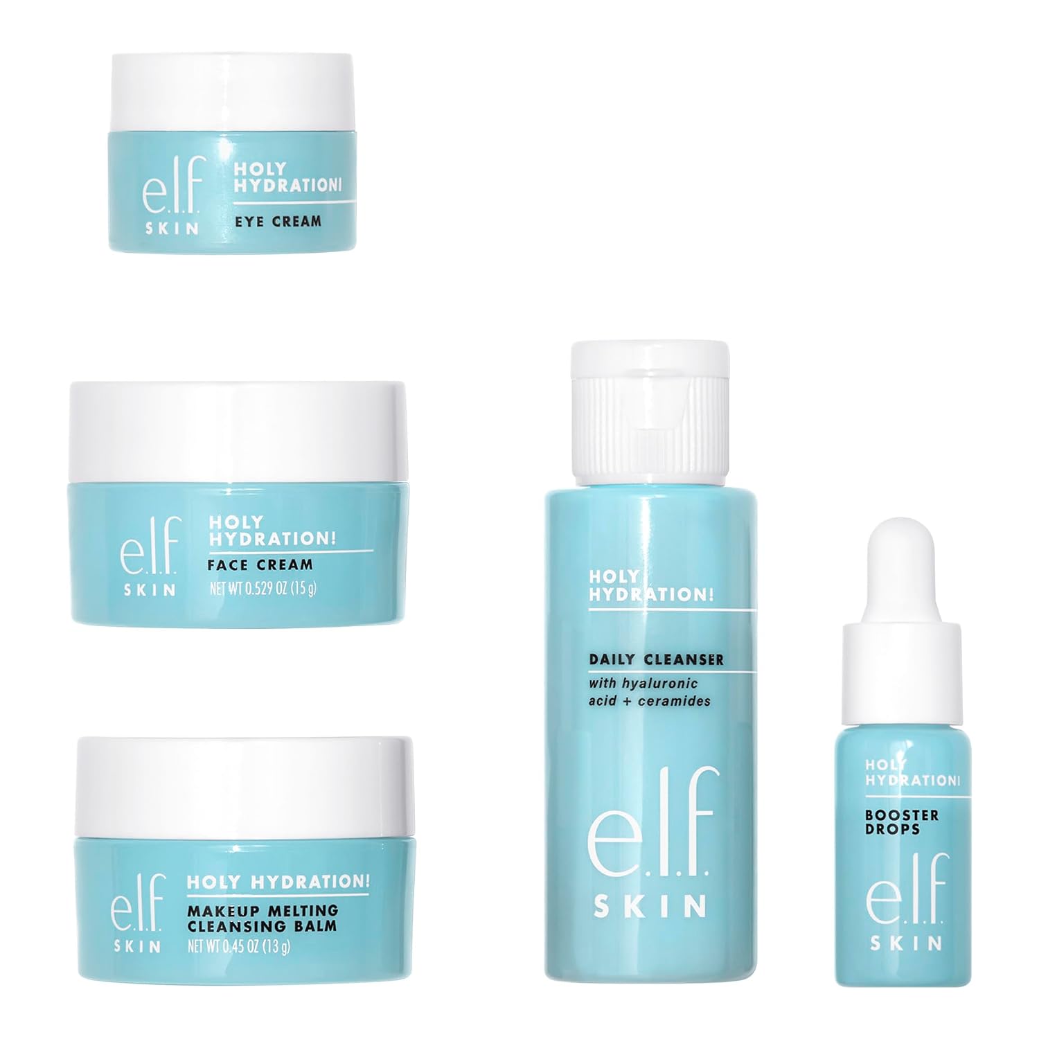 E.L.F. SKIN HOLY HYDRATION HYDRATED EVER AFTER - MINI KIT DE MAQUILLAJE DE CUIDADO DE LA PIEL, LIMPIADOR, DESMAQUILLANTE, - 3