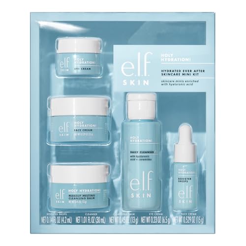 E.L.F. SKIN HOLY HYDRATION HYDRATED EVER AFTER - MINI KIT DE MAQUILLAJE DE CUIDADO DE LA PIEL, LIMPIADOR, DESMAQUILLANTE, - 5