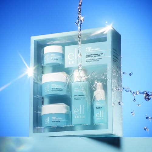 E.L.F. SKIN HOLY HYDRATION HYDRATED EVER AFTER - MINI KIT DE MAQUILLAJE DE CUIDADO DE LA PIEL, LIMPIADOR, DESMAQUILLANTE, - 6