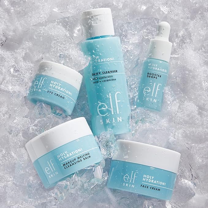 E.L.F. SKIN HOLY HYDRATION HYDRATED EVER AFTER - MINI KIT DE MAQUILLAJE DE CUIDADO DE LA PIEL, LIMPIADOR, DESMAQUILLANTE, - 7