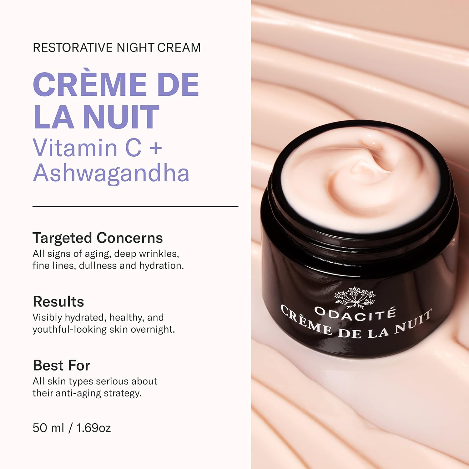 ODACITÉ CREMA DE NOCHE CON VITAMINA C Y ASHWAGANDHA RECETA DE CREMA DE LA NUIT BRILLO GLOW HIDRATANTE FACIAL - 2