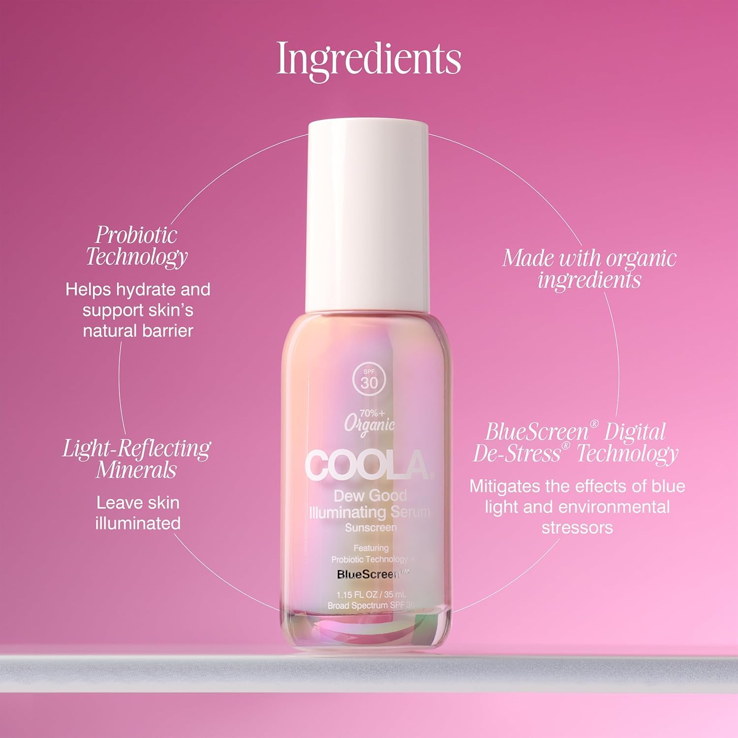 COOLA ORGANIC DEW GOOD ILLUMINATING PROBIOTIC SÉRUM FACIAL CONCENTRADO CON SPF 30 - DERMATOLOGIST TESTED PROTECTOR SOLAR - 7