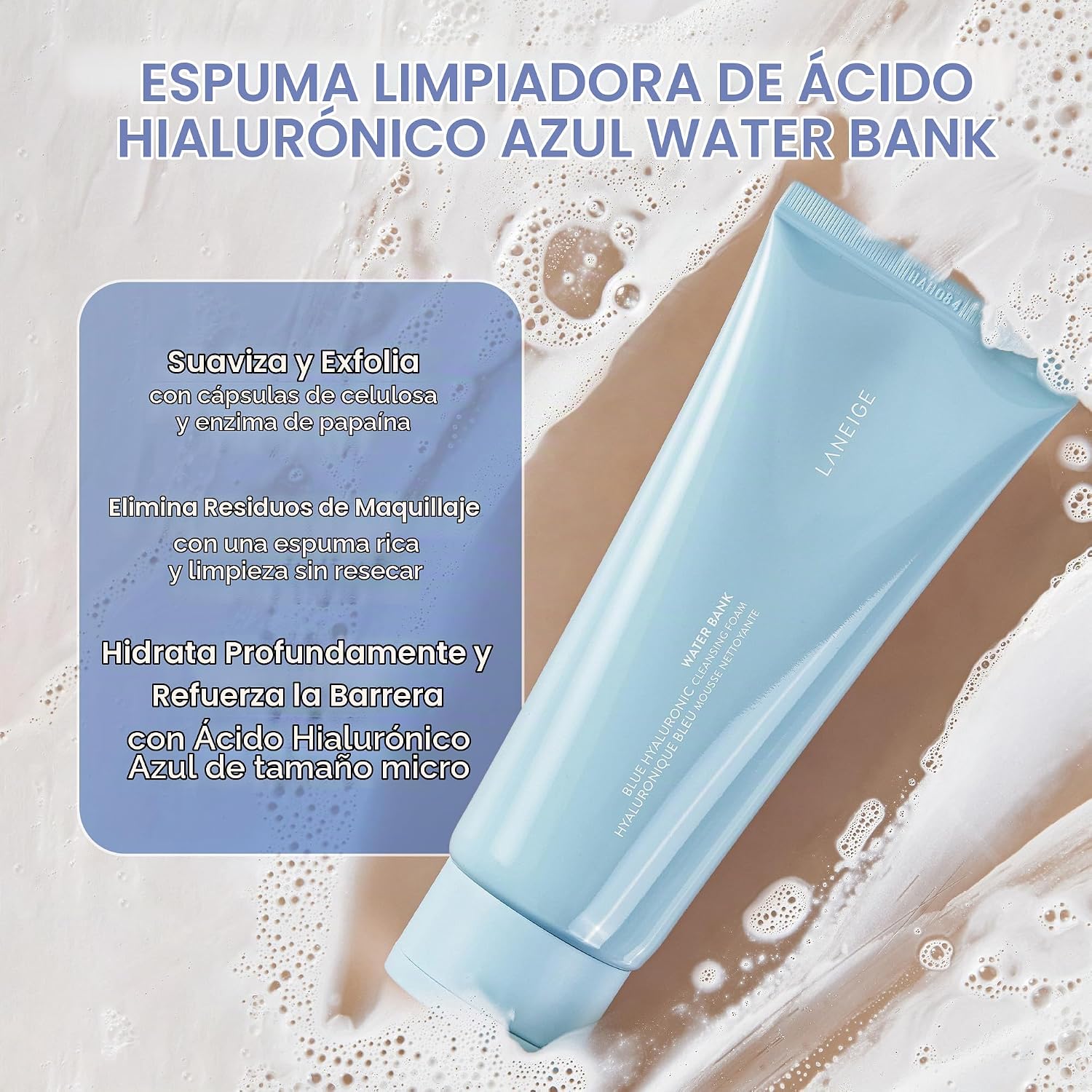LANEIGE ESPUMA LIMPIADORA DE BANCO DE AGUA: LAVADO FACIAL HIDRATANTE Y REMOVEDOR DE MAQUILLAJE CON ÁCIDO HIALURÓNICO - 3