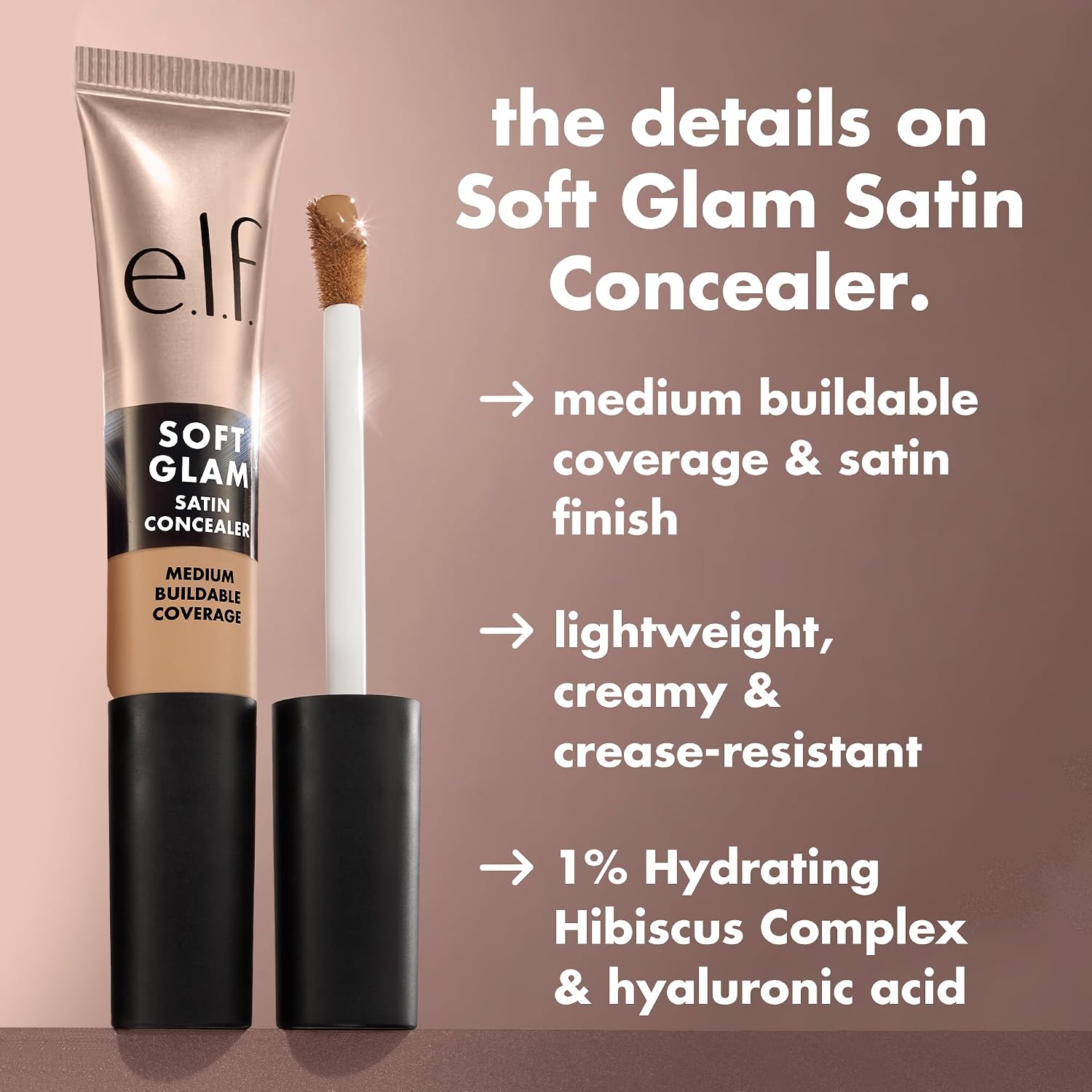 E.L.F. CORRECTOR DE SATÉN SOFT GLAM, COBERTURA MEDIA PARA MANCHAS Y DEBAJO DE LOS OJOS, RESISTENTE A LAS ARRUGAS, DE LARGA - 4