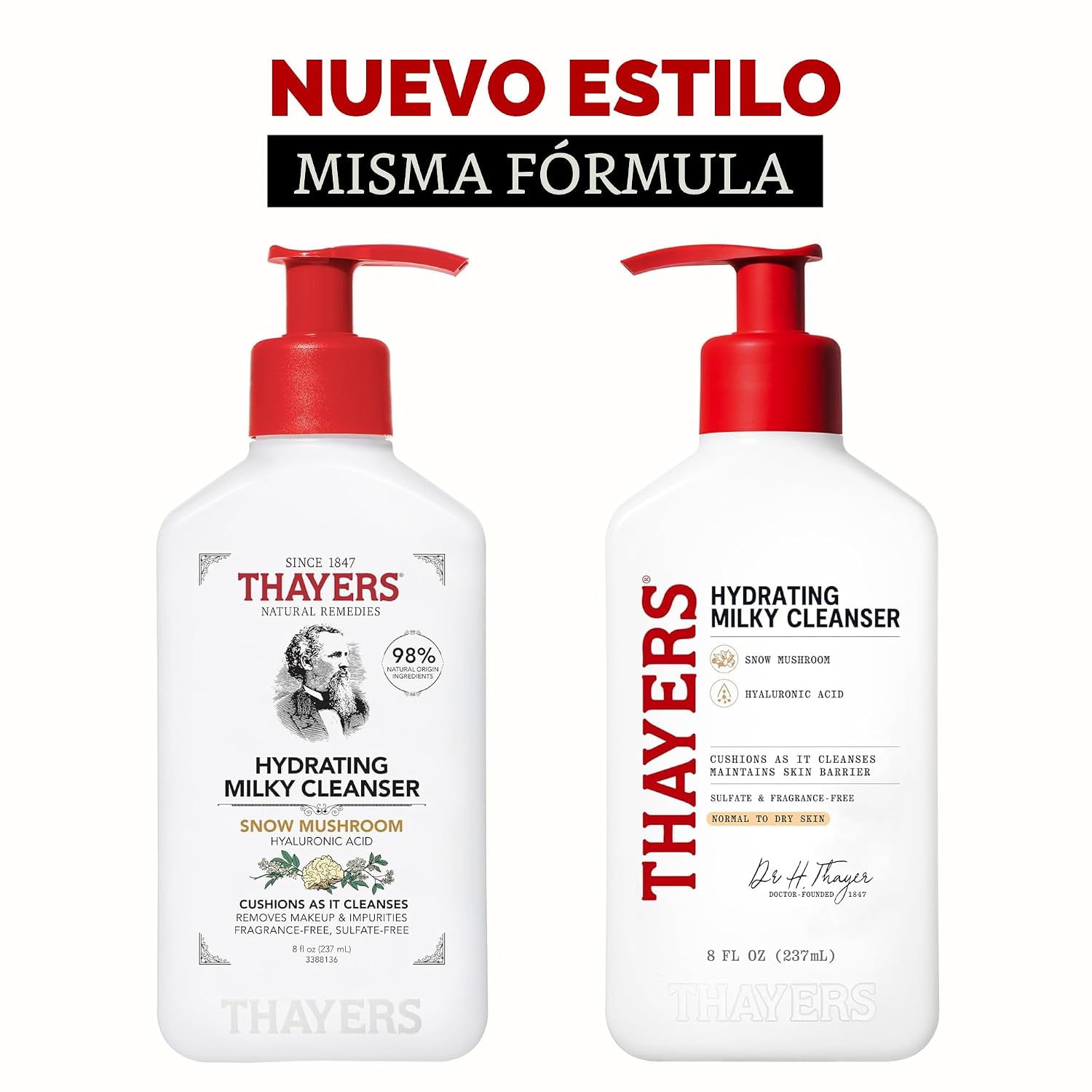 THAYERS LIMPIADOR FACIAL HIDRATANTE LECHOSO CON HONGO DE NIEVE TREMELLA Y ÁCIDO HIALURÓNICO, LAVADO FACIAL SUAVE RECOMENDADO - 2