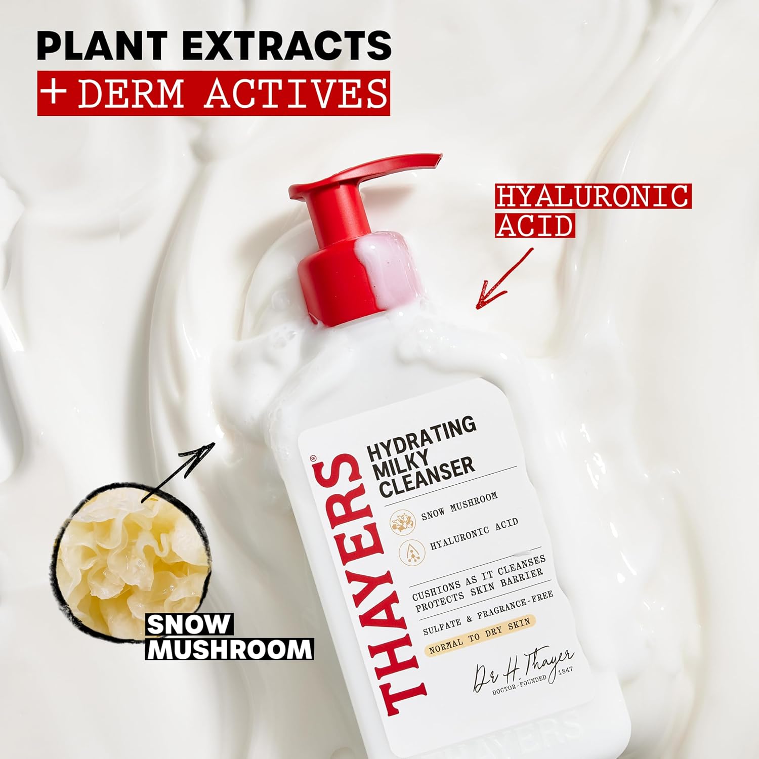 THAYERS LIMPIADOR FACIAL HIDRATANTE LECHOSO CON HONGO DE NIEVE TREMELLA Y ÁCIDO HIALURÓNICO, LAVADO FACIAL SUAVE RECOMENDADO - 3
