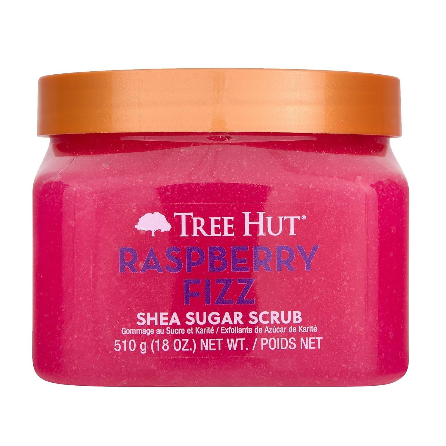 TREE HUT RASPBERRY FIZZ - EXFOLIANTE DE AZÚCAR DE KARITÉ, 18 ONZAS, EXFOLIANTE HIDRATANTE Y HUMECTANTE PARA EL CUERPO - 1