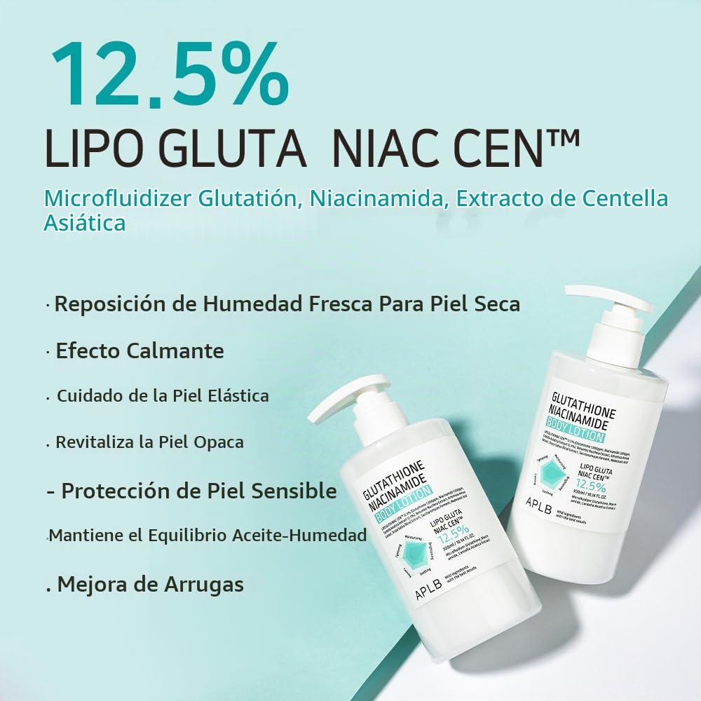 APLB GLUTATIÓN NIACINAMIDA LOCIÓN CORPORAL LIPO GLUTA NIAC CEN 12.5% 10.14 FL.OZ/CUIDADO DE LA PIEL COREANO, HIDRATACIÓN - 3